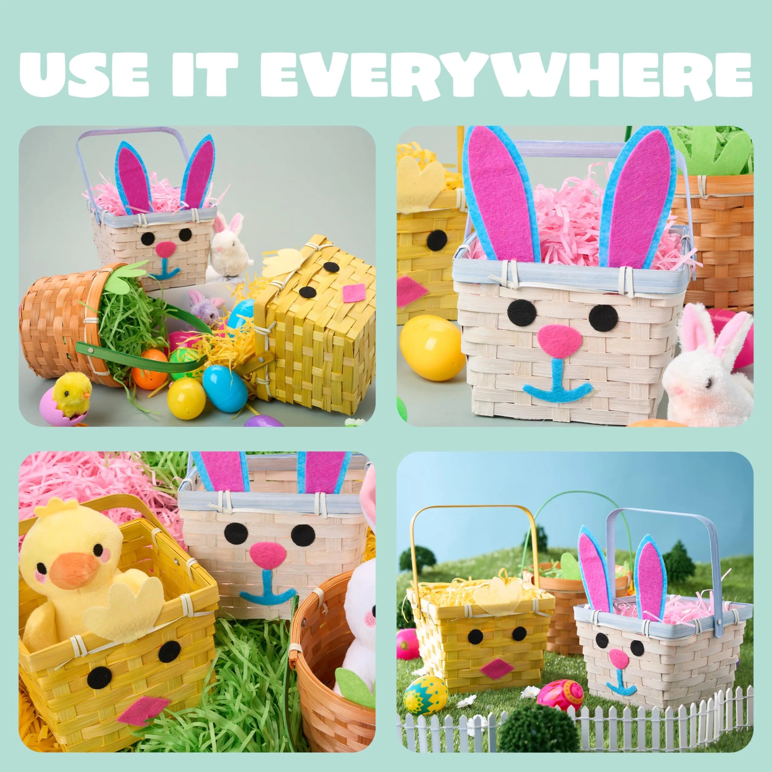 3-Piece Easter Bamboo Baskets with Bunny, Chick & Carrot Designs for Baby's First Easter