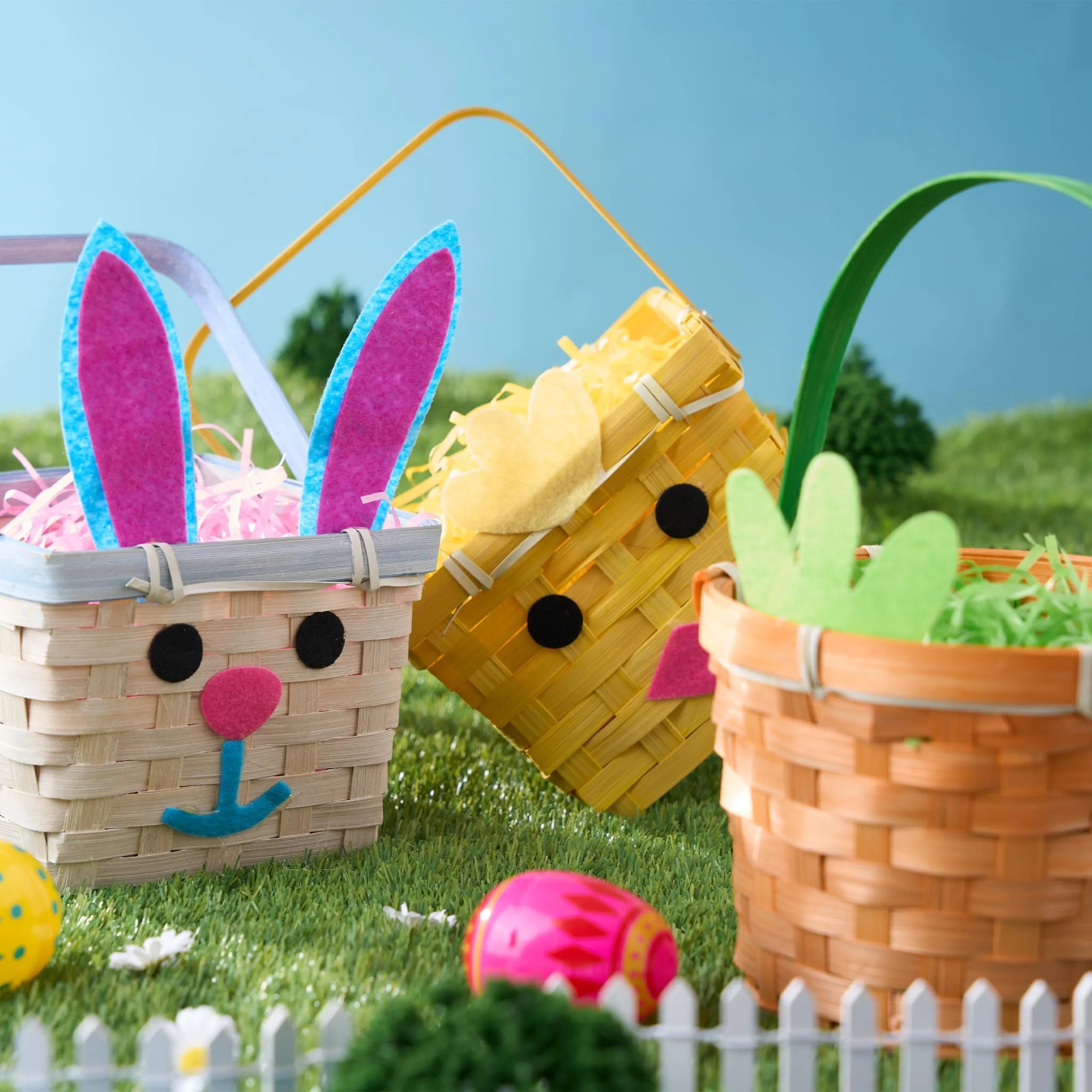 3-Piece Easter Bamboo Baskets with Bunny, Chick & Carrot Designs for Baby's First Easter