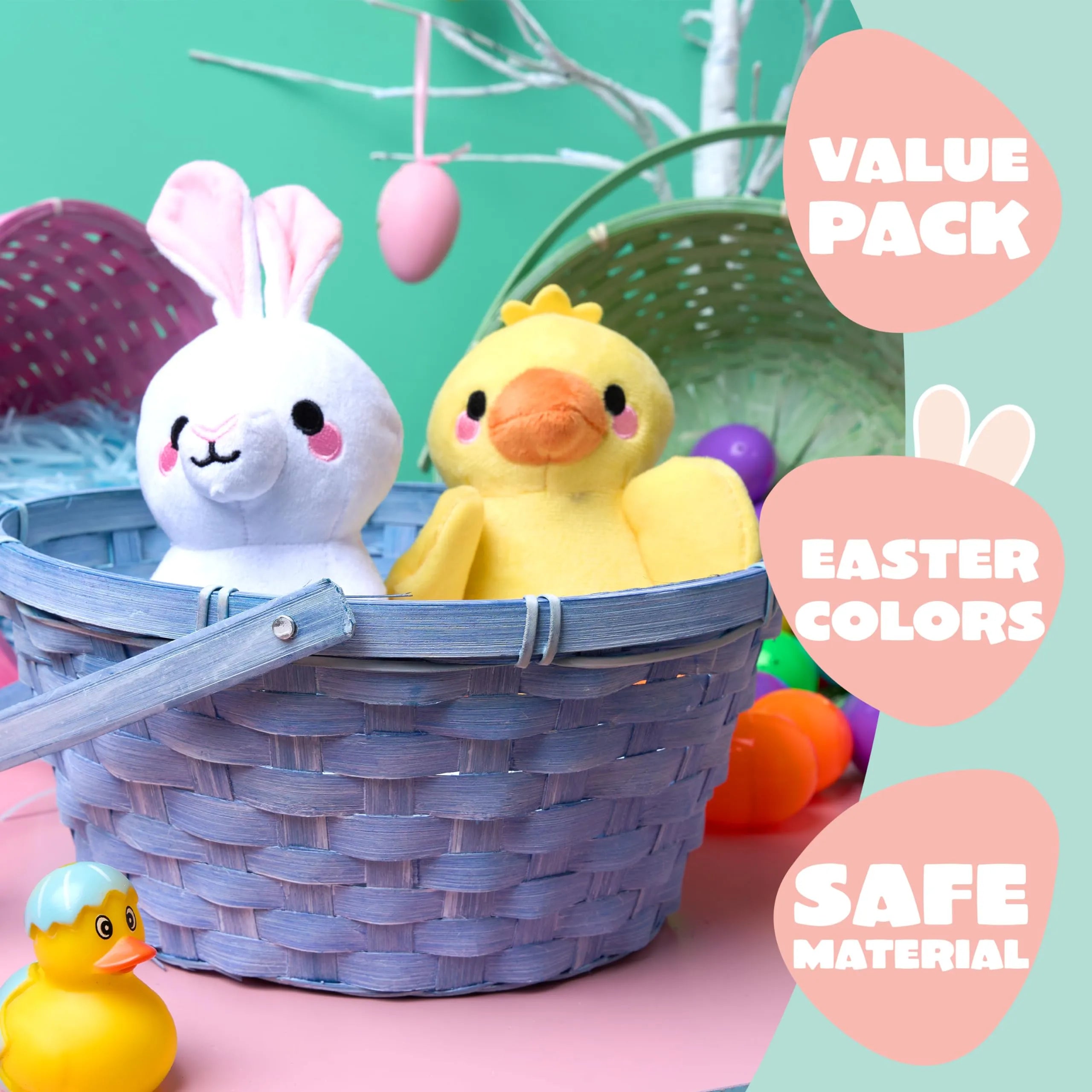 Set of 3 Easter Bamboo Baskets with Folding Handles for Egg Hunt