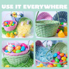 Set of 3 Easter Bamboo Baskets with Folding Handles for Egg Hunt