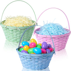 Set of 3 Easter Bamboo Baskets with Folding Handles for Egg Hunt