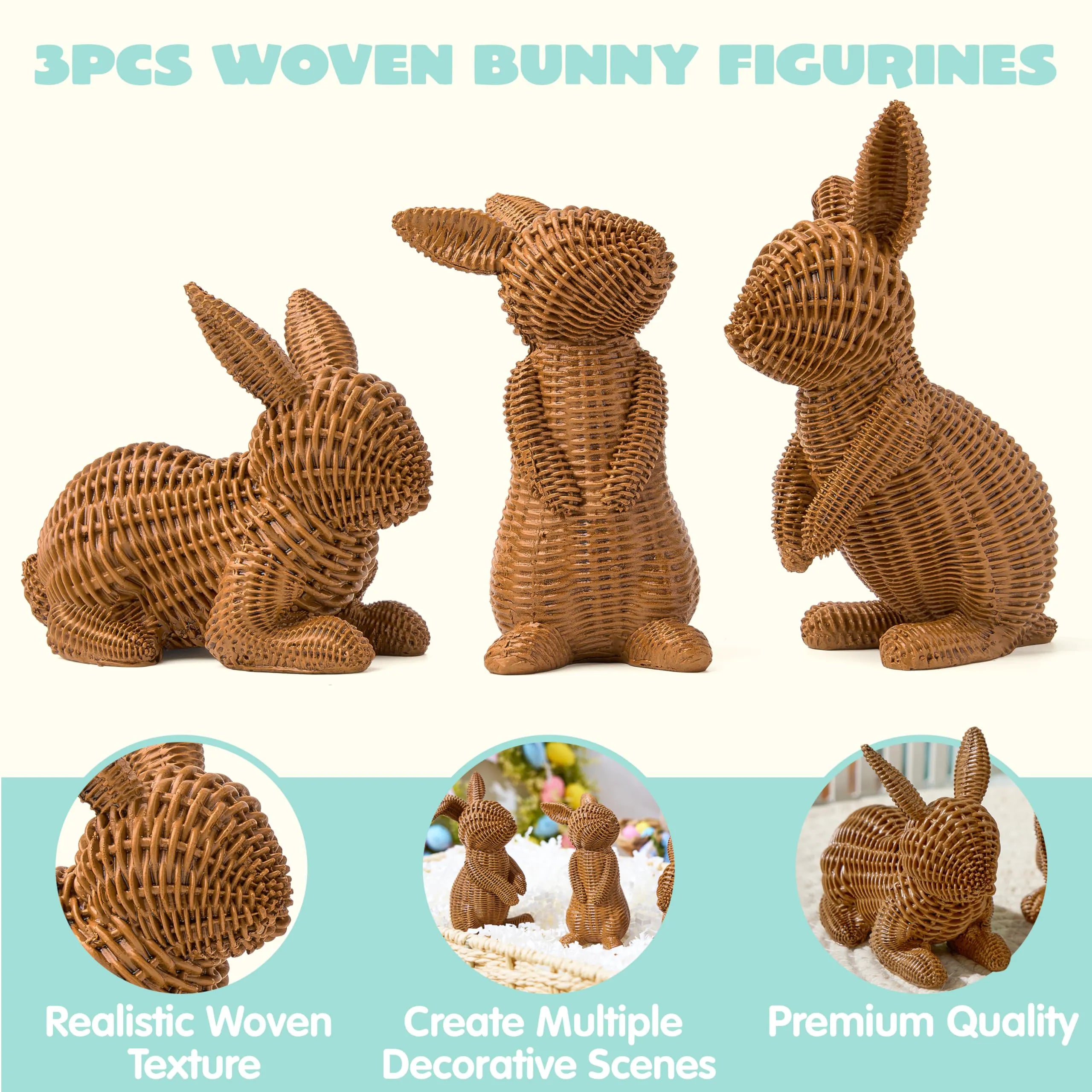 3 Easter Bunny Resin Figurines for Home Tabletop Decor
