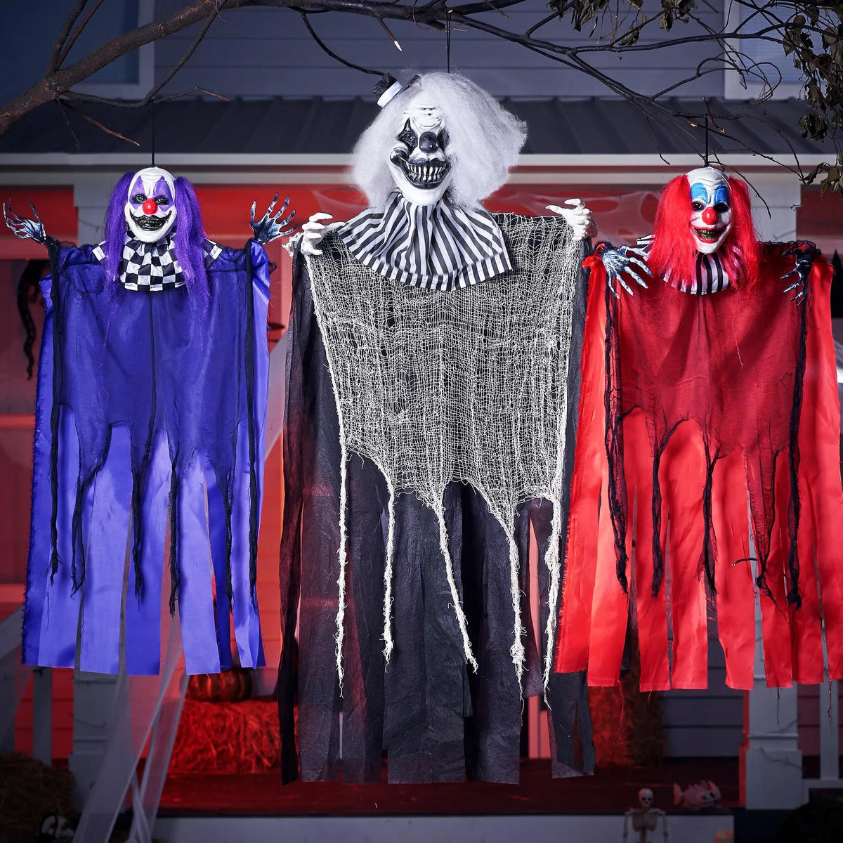 3 Pcs Halloween Hanging Clowns Decorations, one 47in, Two 35.4in Scary Hanging Clowns in Varies Colors