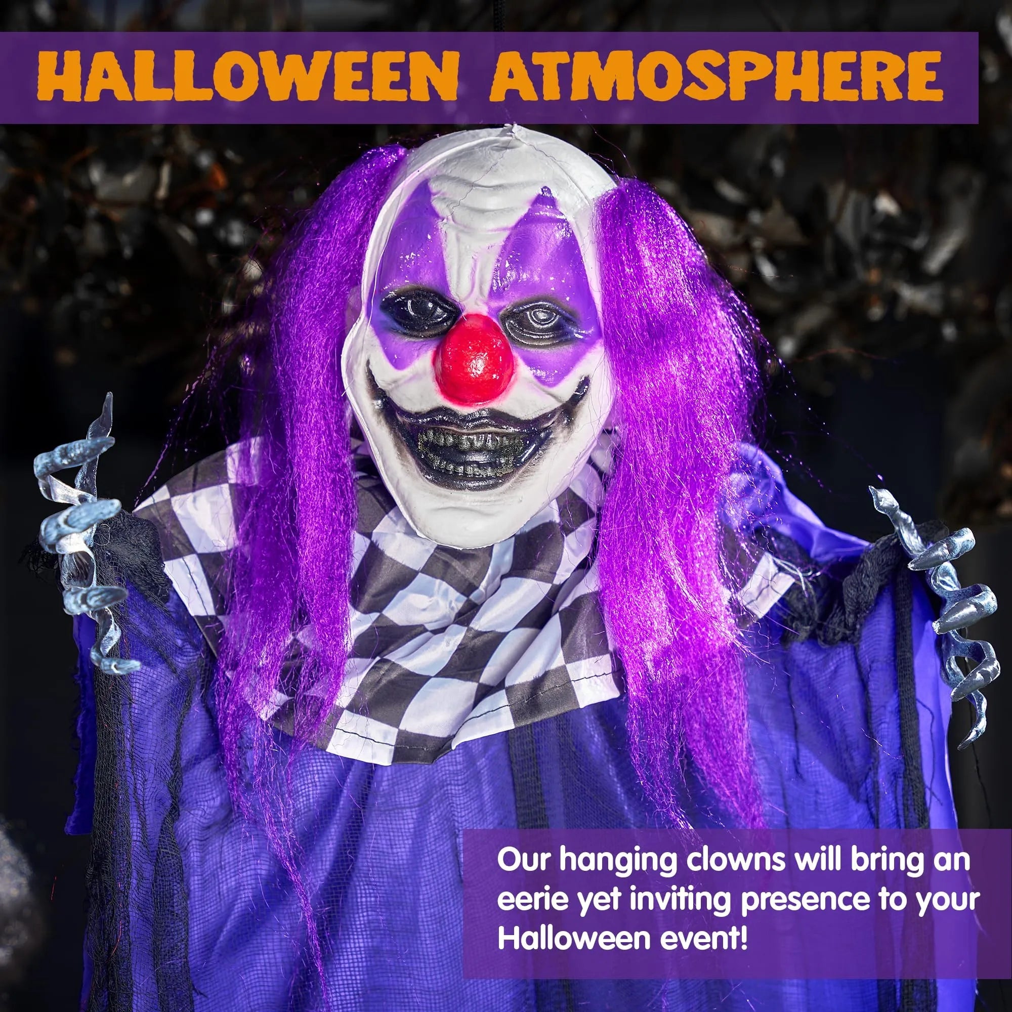 3 Pcs Halloween Hanging Clowns Decorations, one 47in, Two 35.4in Scary Hanging Clowns in Varies Colors