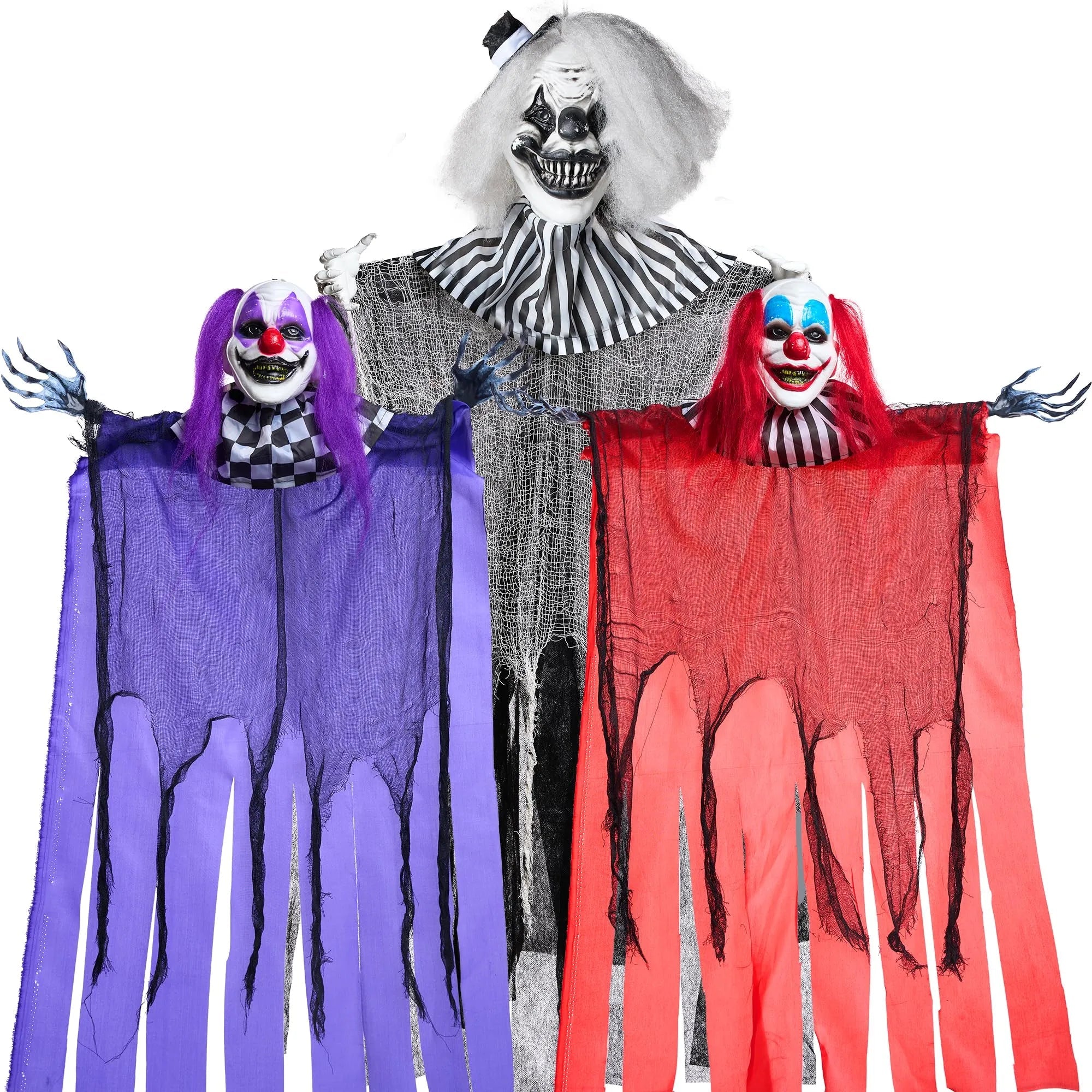 3 Pcs Halloween Hanging Clowns Decorations, one 47in, Two 35.4in Scary Hanging Clowns in Varies Colors