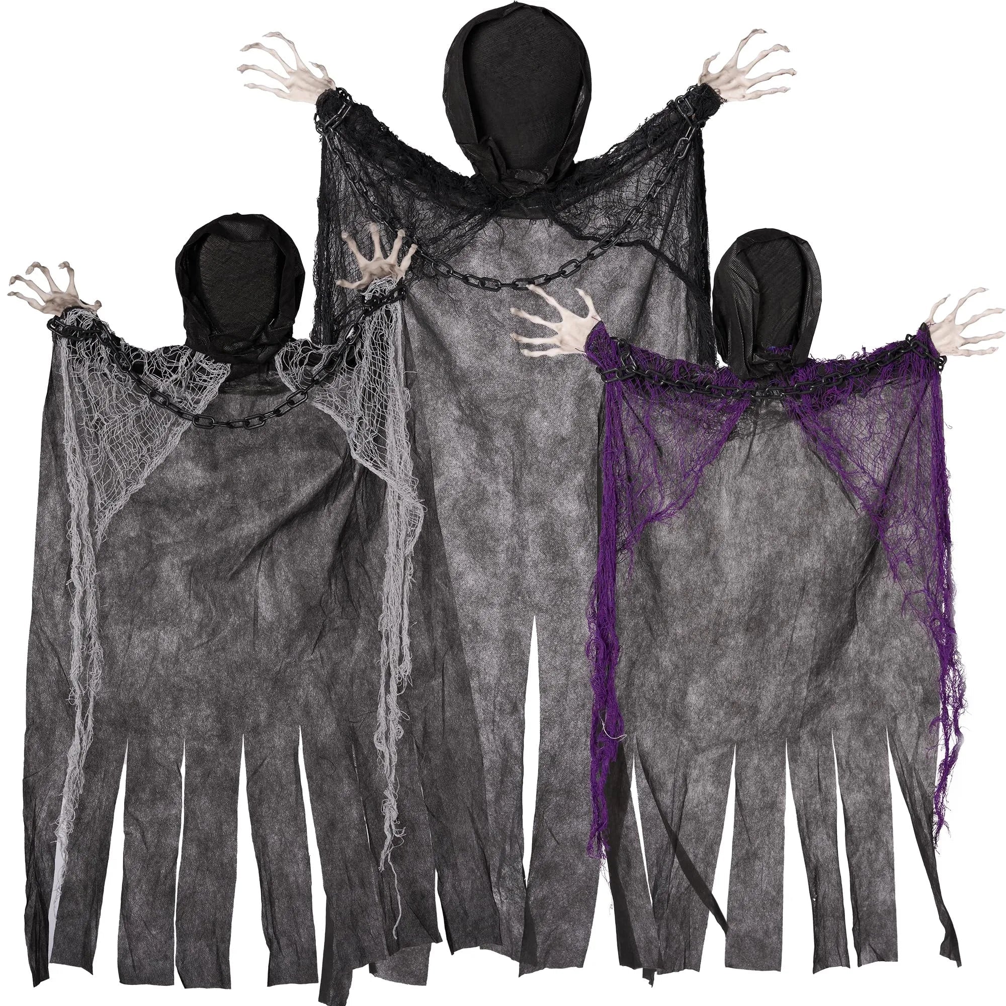 3 Pcs Halloween Hanging Grim Reapers Decorations - One 47in & Two 35in Faceless Hanging Ghosts