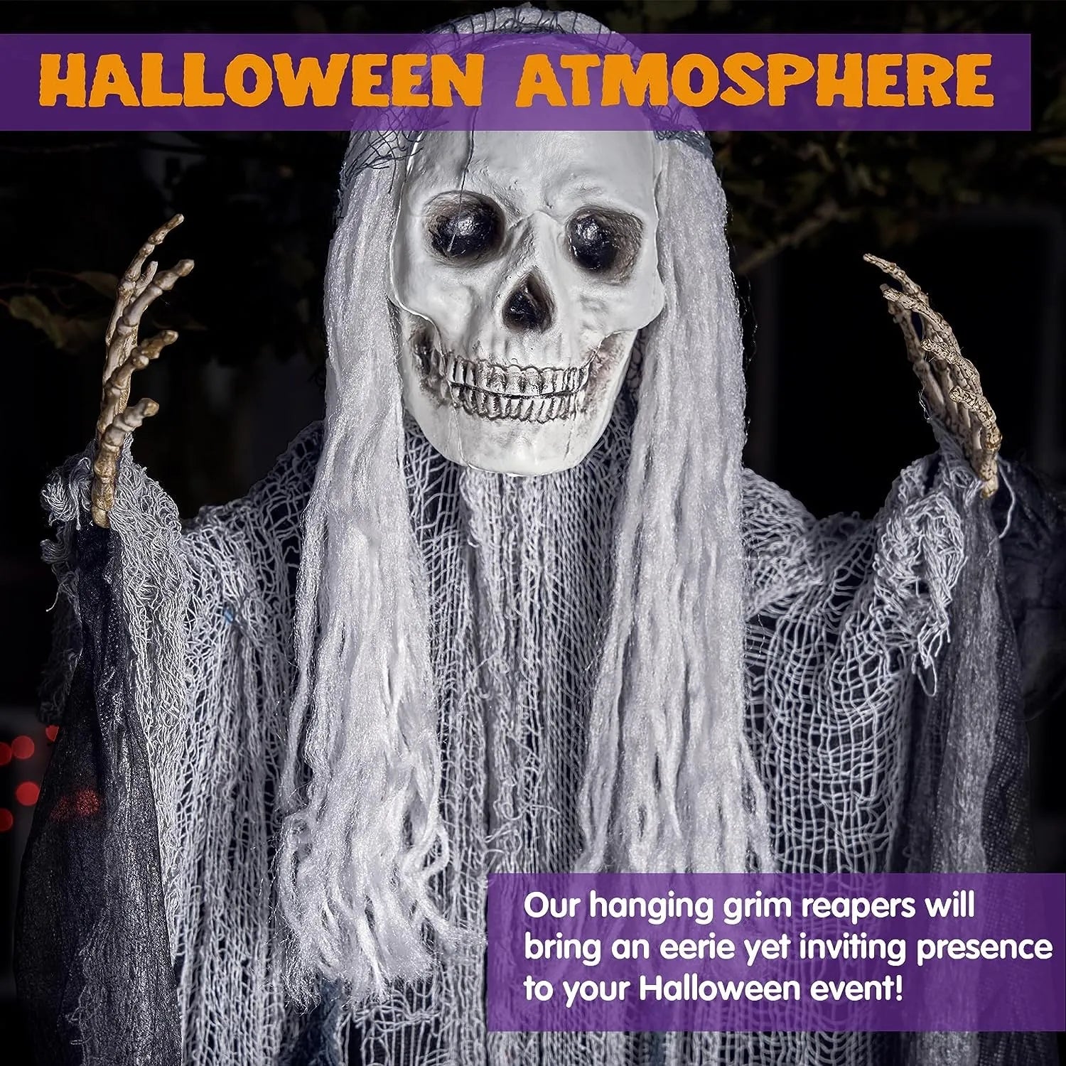 3-Pack Halloween Hanging Grim Reapers: 55in & Two 35in Skeleton Flying Ghosts