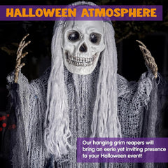 3-Pack Halloween Hanging Grim Reapers: 55in & Two 35in Skeleton Flying Ghosts