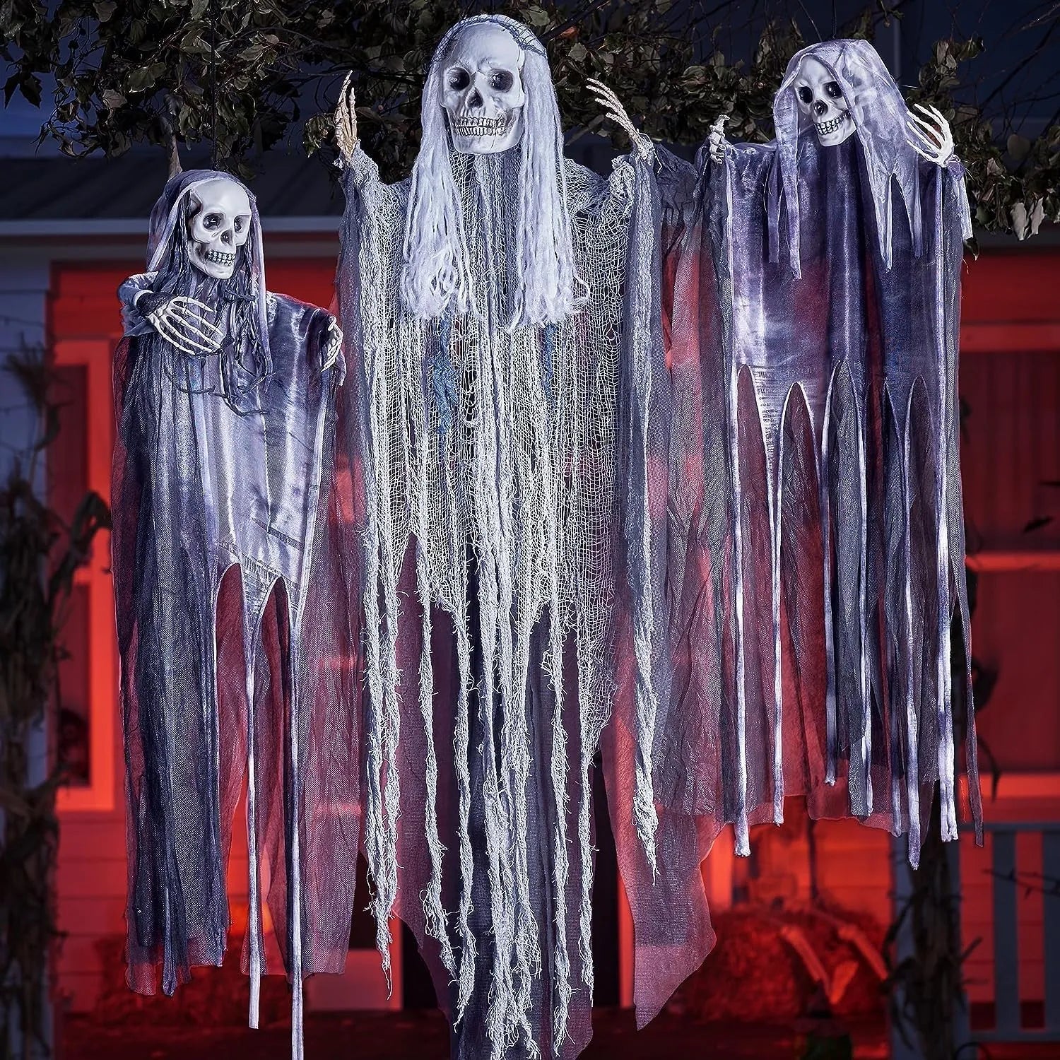 3-Pack Halloween Hanging Grim Reapers: 55in & Two 35in Skeleton Flying Ghosts