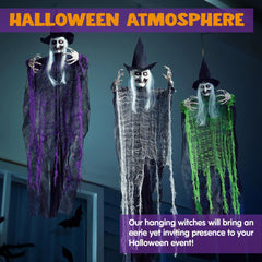 3 Halloween Hanging Witches: 47in & Two 35.4in for Indoor/Outdoor Decor