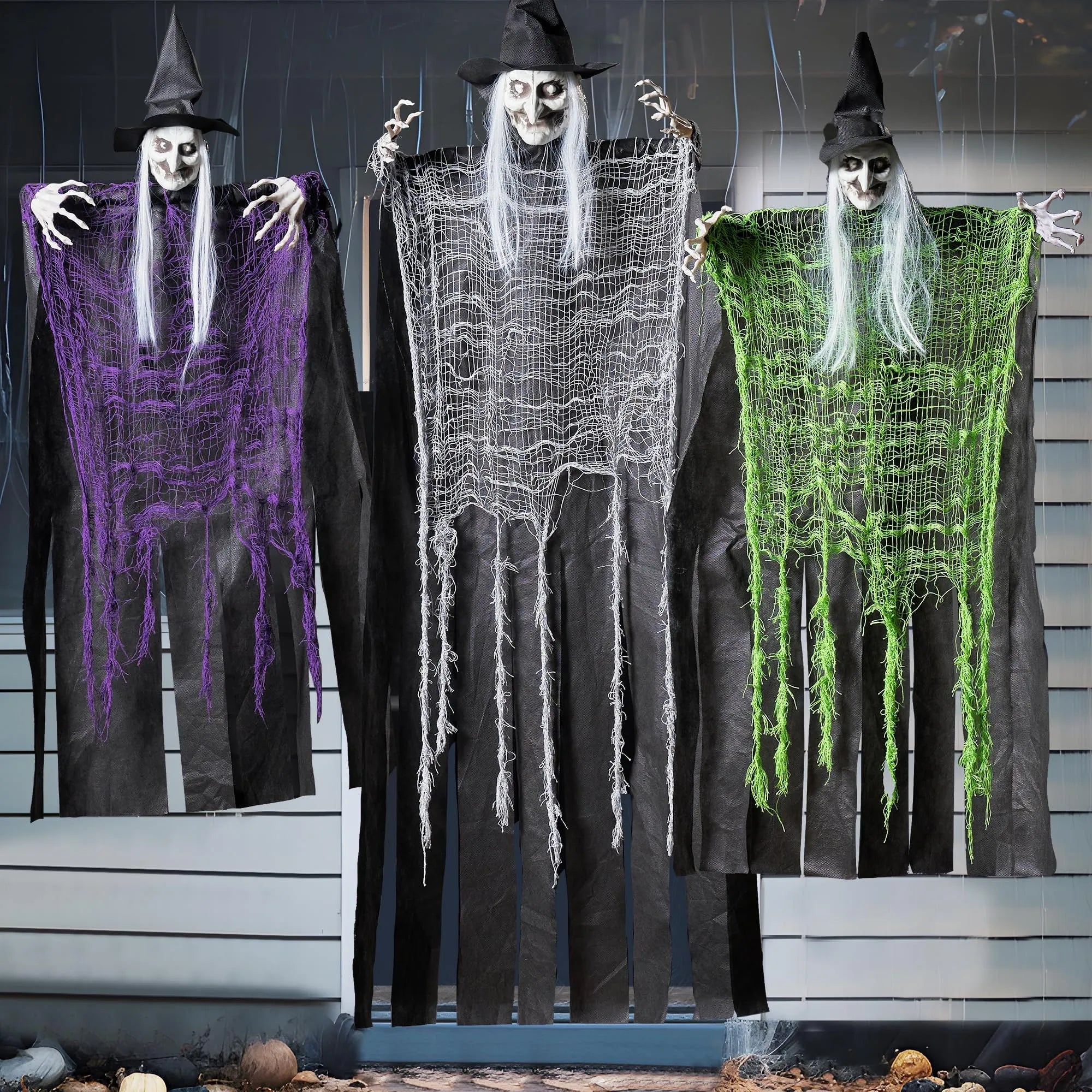 3 Halloween Hanging Witches: 47in & Two 35.4in for Indoor/Outdoor Decor