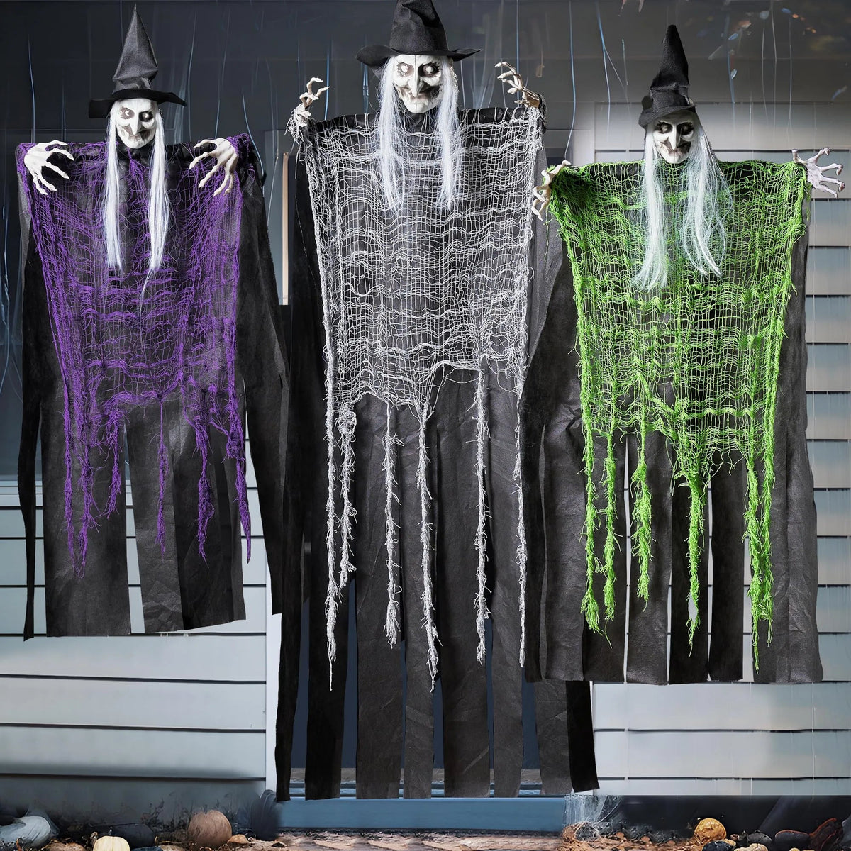 3 Halloween Hanging Witches: 47in & Two 35.4in for Indoor/Outdoor Decor