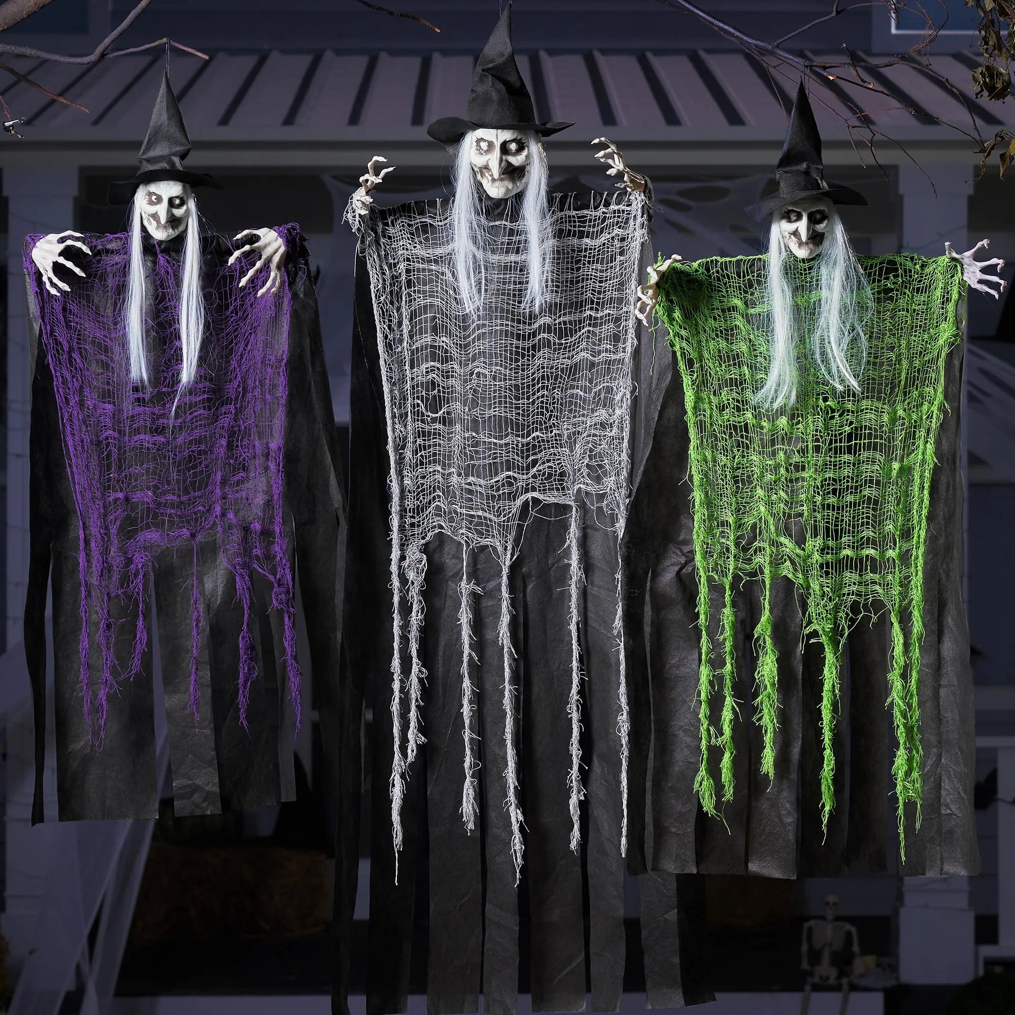 3 Halloween Hanging Witches: 47in & Two 35.4in for Indoor/Outdoor Decor