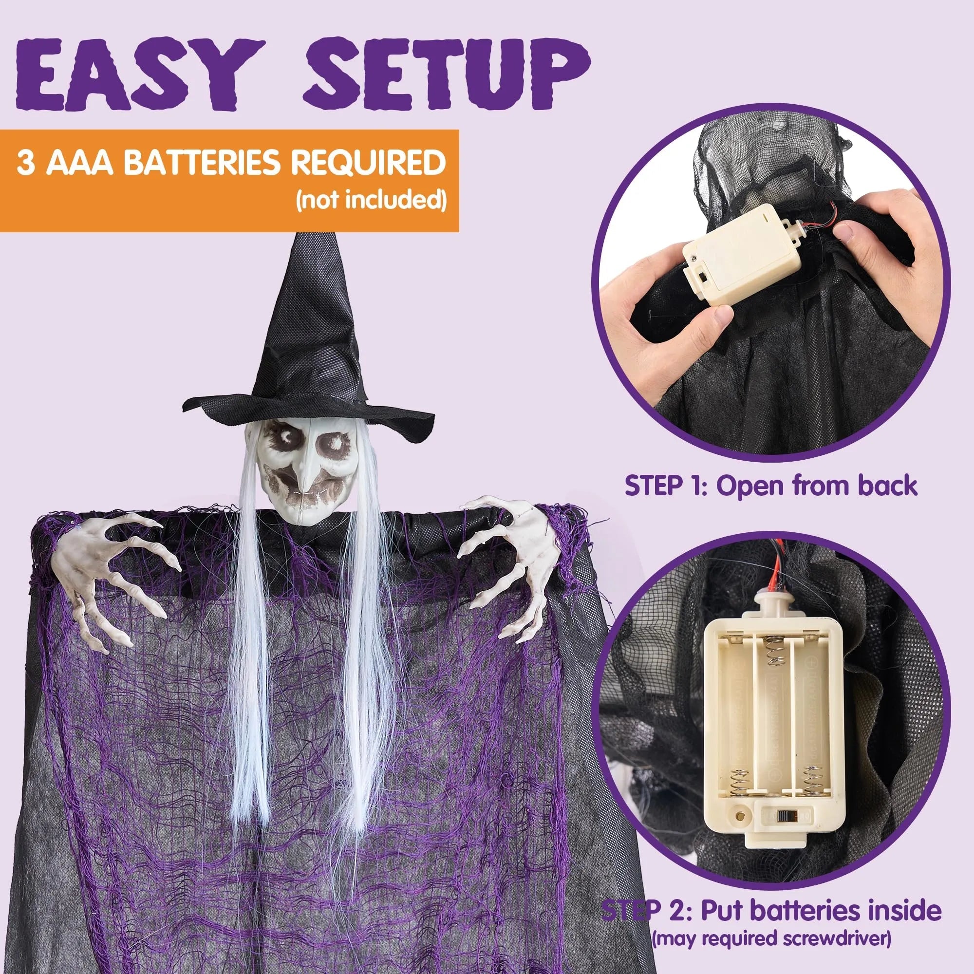 3 Halloween Hanging Witches: 47in & Two 35.4in for Indoor/Outdoor Decor