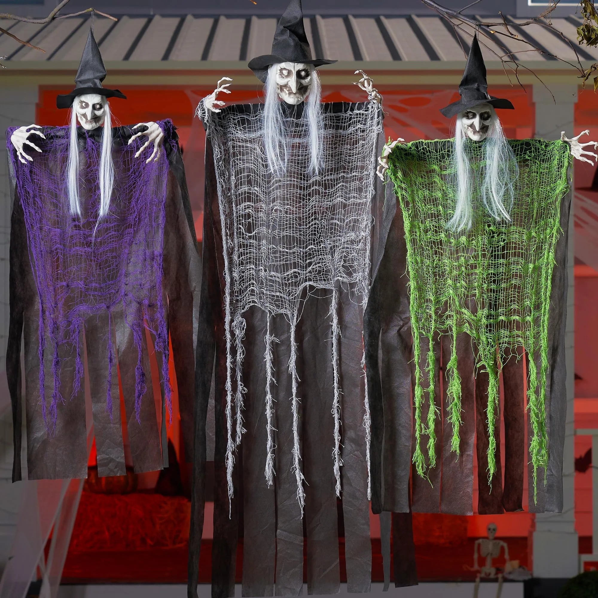 3 Halloween Hanging Witches: 47in & Two 35.4in for Indoor/Outdoor Decor