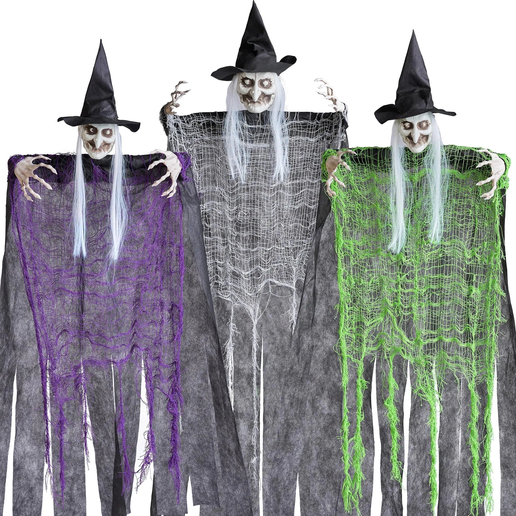 3 Halloween Hanging Witches: 47in & Two 35.4in for Indoor/Outdoor Decor