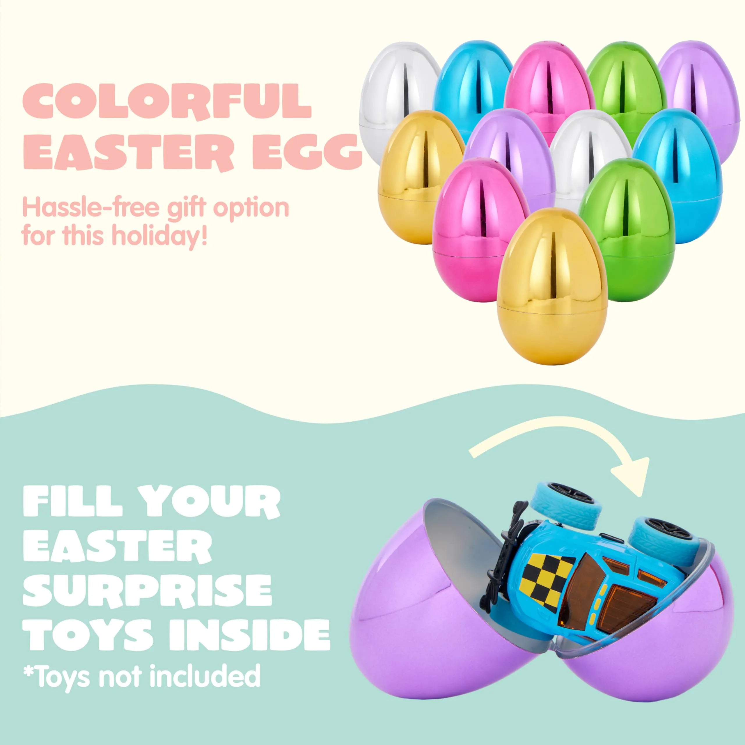 24PCS 3.15" Metallic Easter Eggs for Easter Hunt