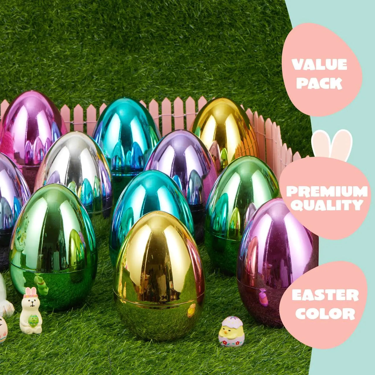 12 Large Metallic Easter Eggs, 6-Inch Colorful Jumbo Fillable Eggs