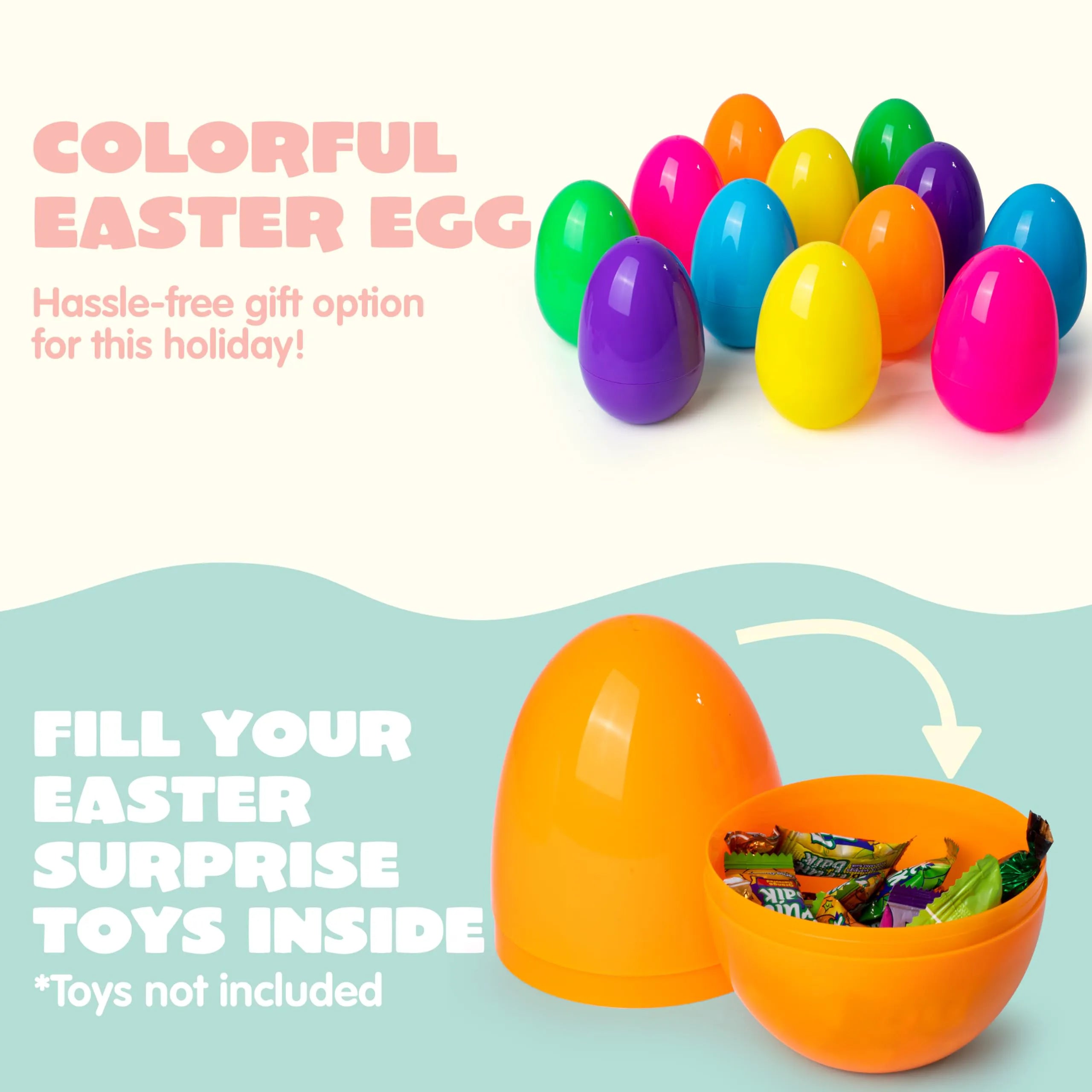 6-Pack 7-Inch Jumbo Colorful Plastic Easter Egg Shells for Easter Egg Hunt