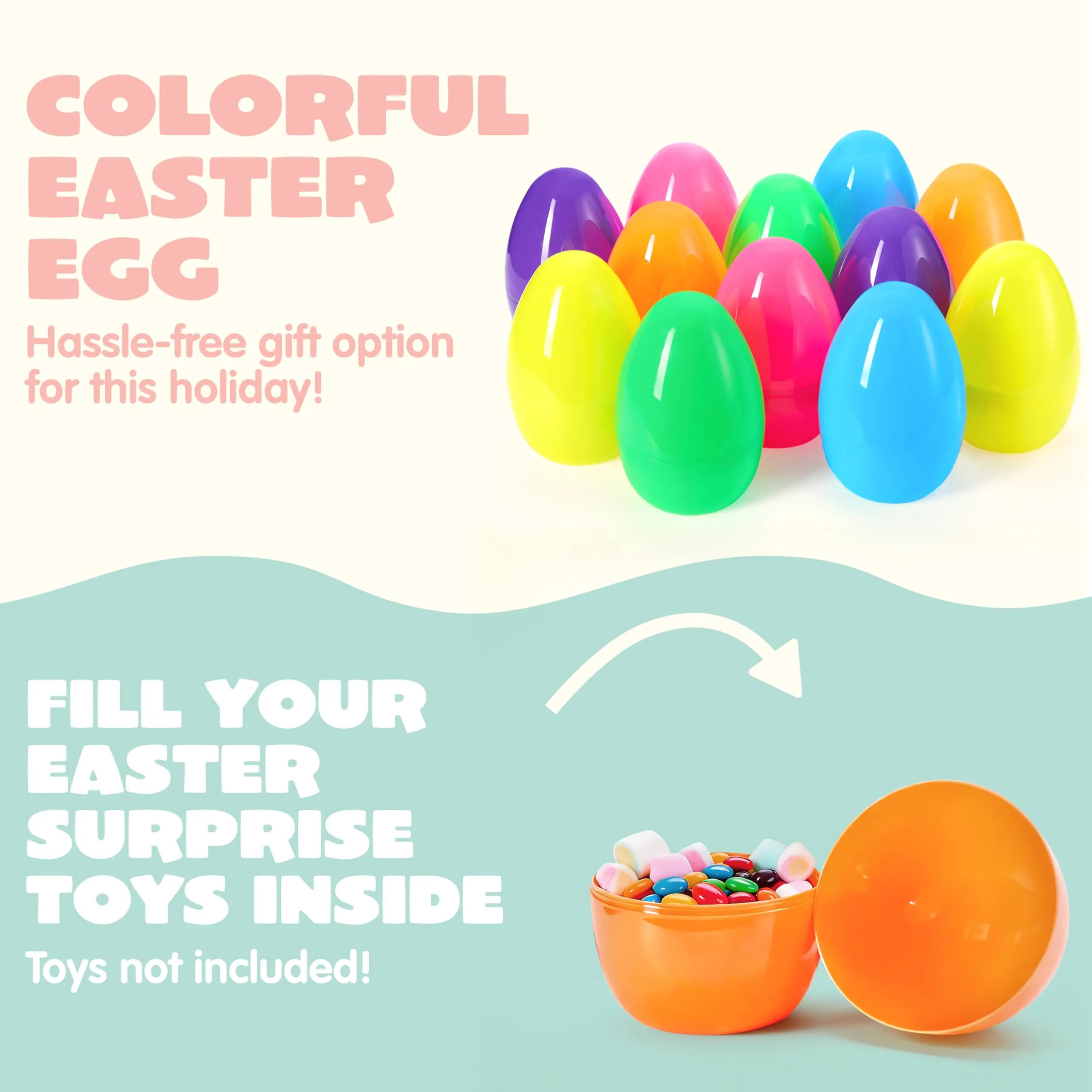 6-Pack 8-Inch Jumbo Plastic Easter Egg Shells, Fillable for Easter Egg Hunt