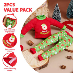 2 Pack Santa Ugly Sweaters for Dolls - Cupcakes & Donuts Themed Naughty Pajamas
