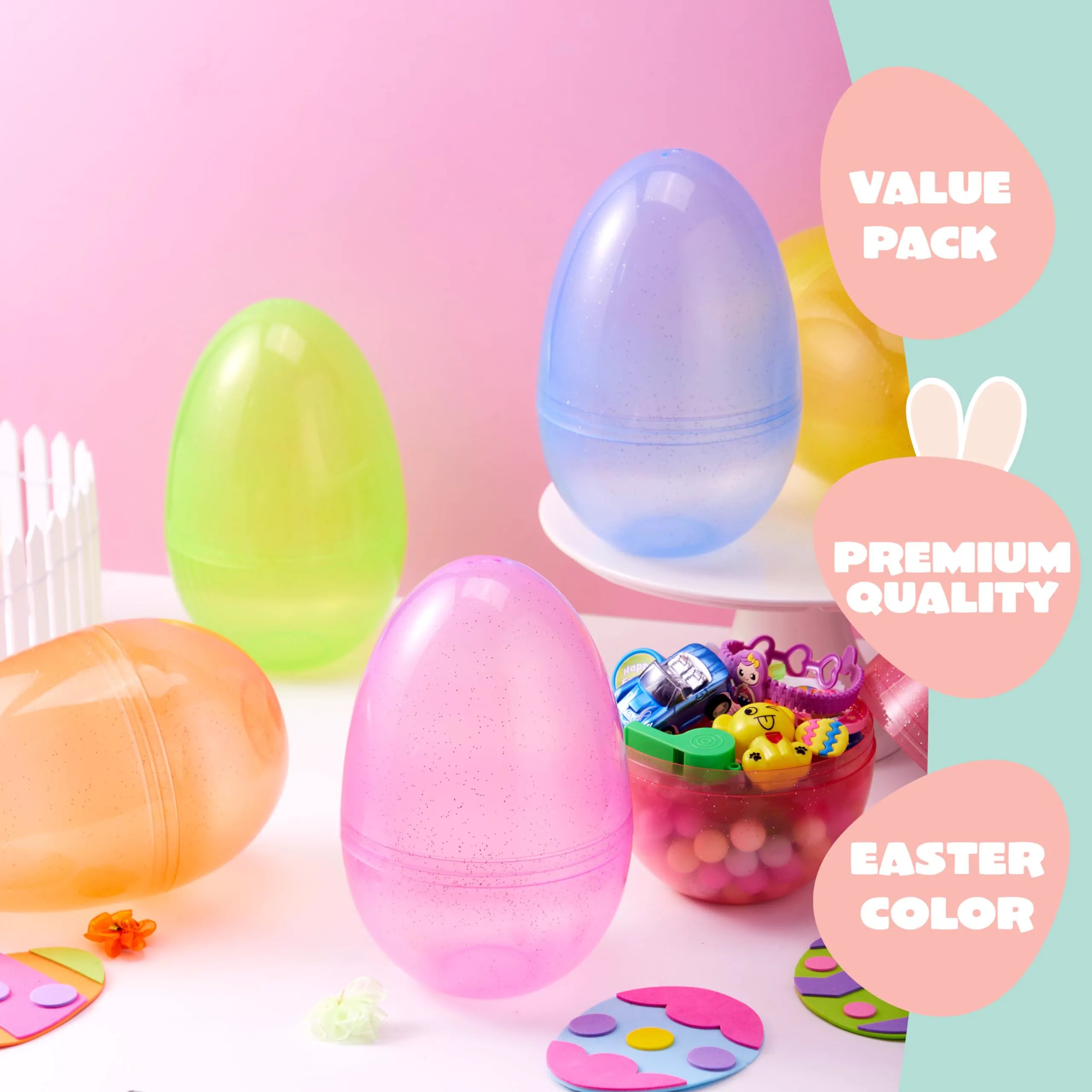 6-Pack 7-Inch Jumbo Plastic Easter Egg Shells for Easter Egg Hunt