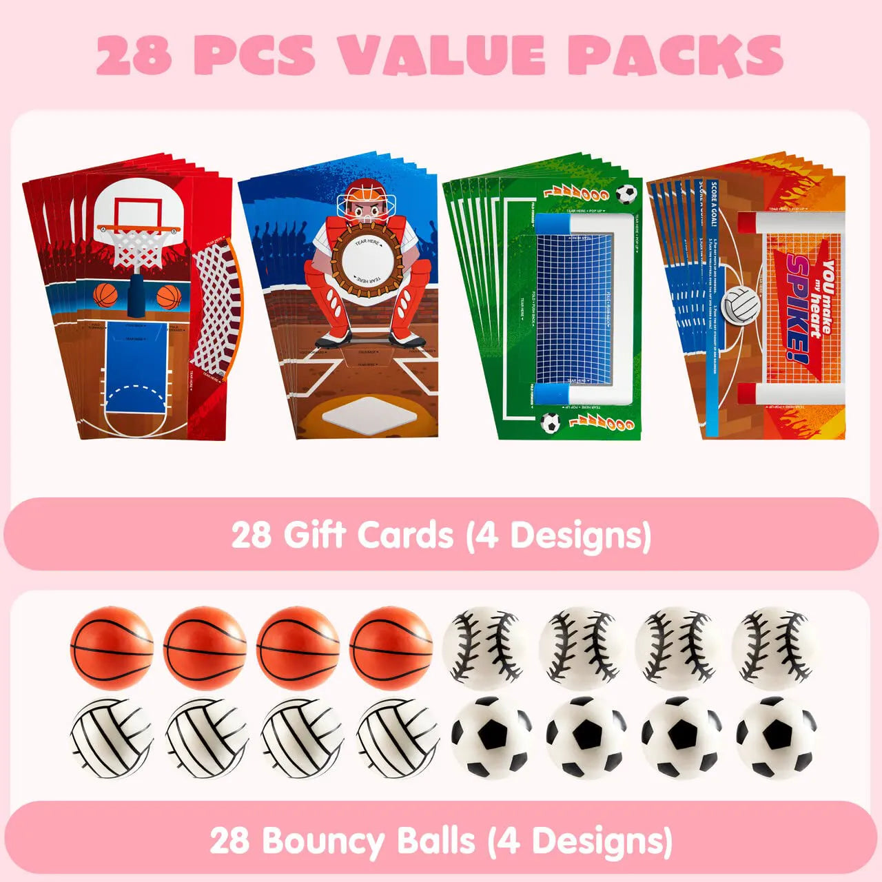 28-Pack Sports Balls with Kids Valentine's Cards
