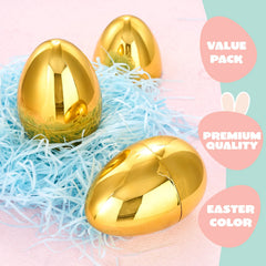 6 Large Gold Easter Eggs, 6-Inch Jumbo Plastic Fillable Eggs for Easter Hunt