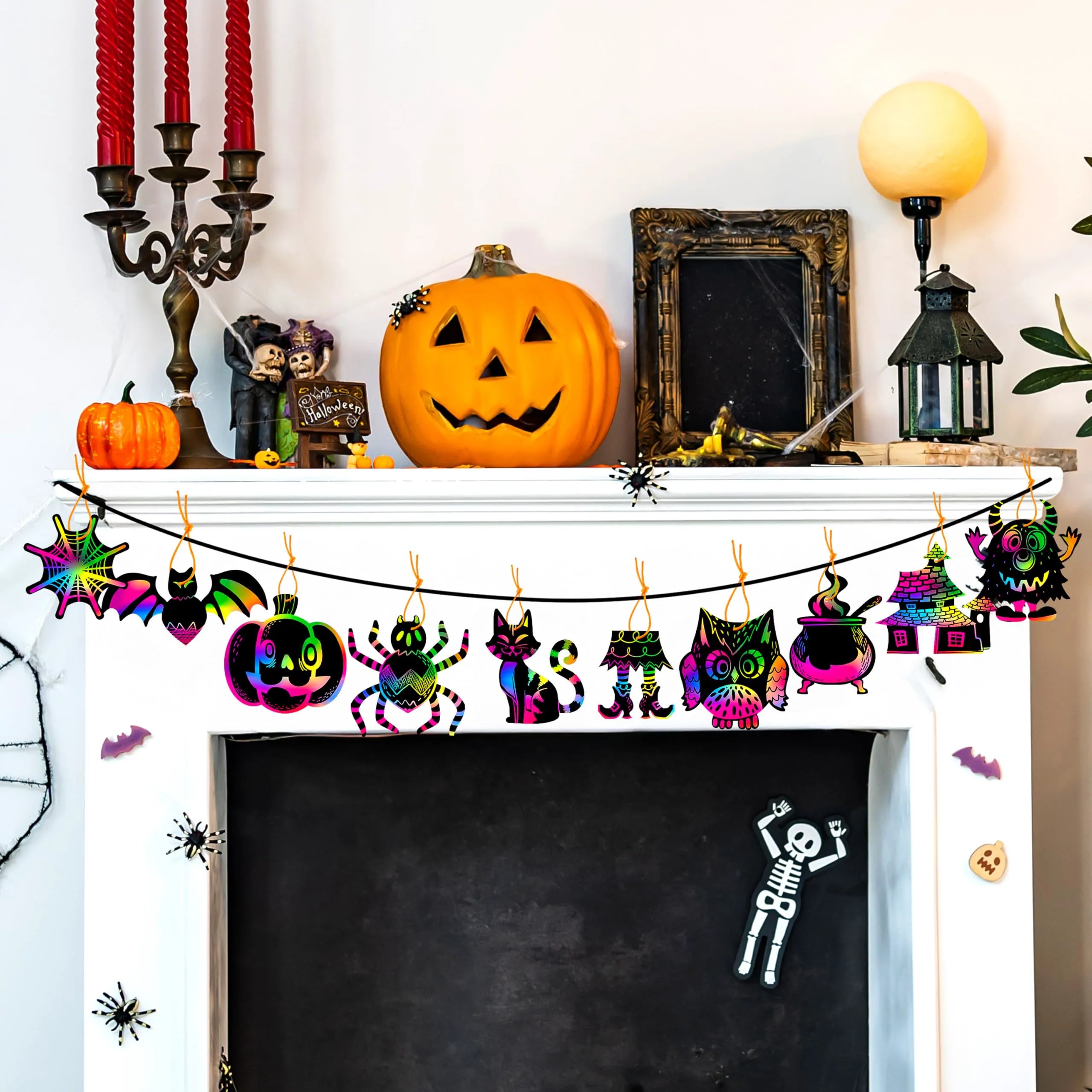 120 Pcs Halloween Rainbow Scratch Art Crafts for Kids