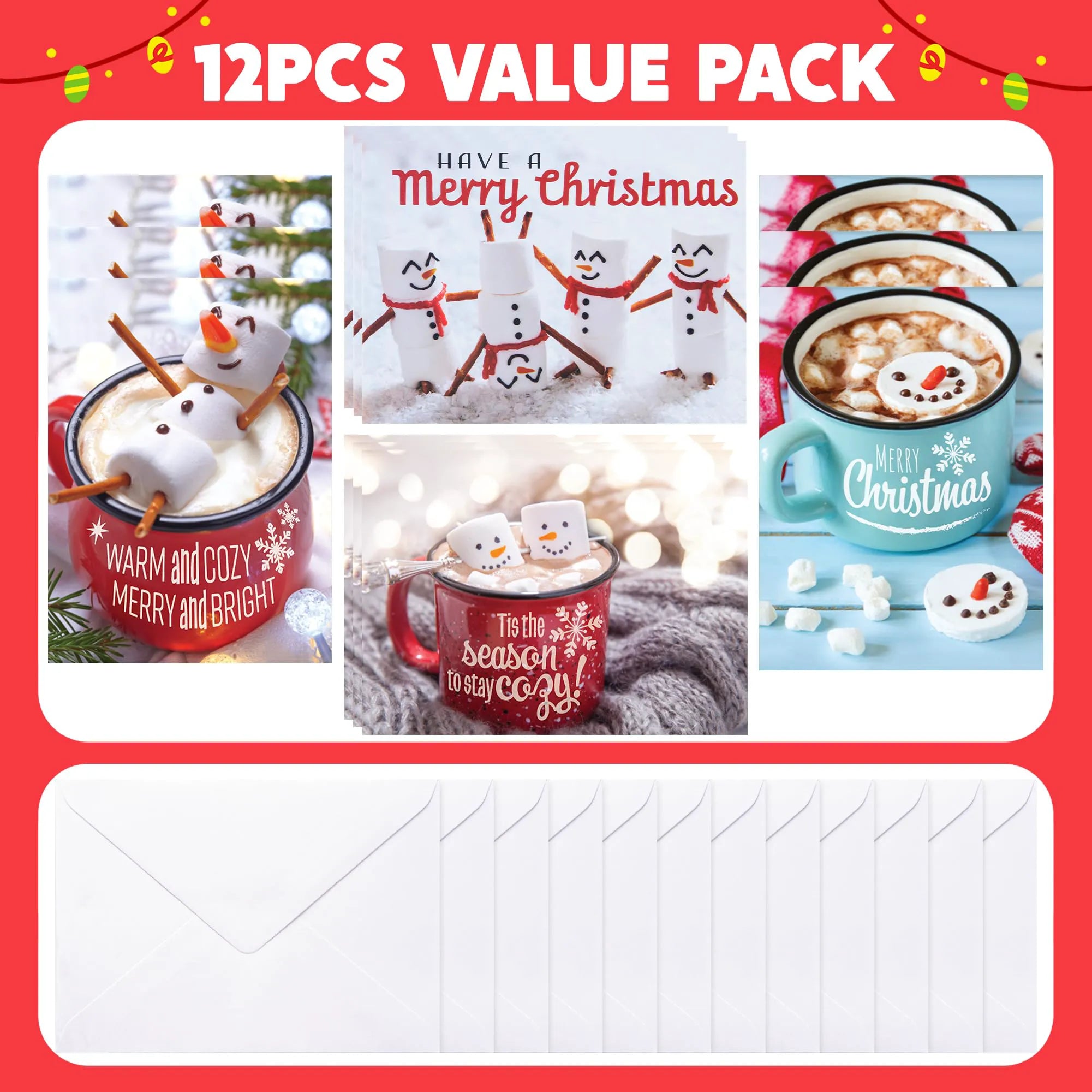 12 Pack Christmas Greeting Cards with Envelopes