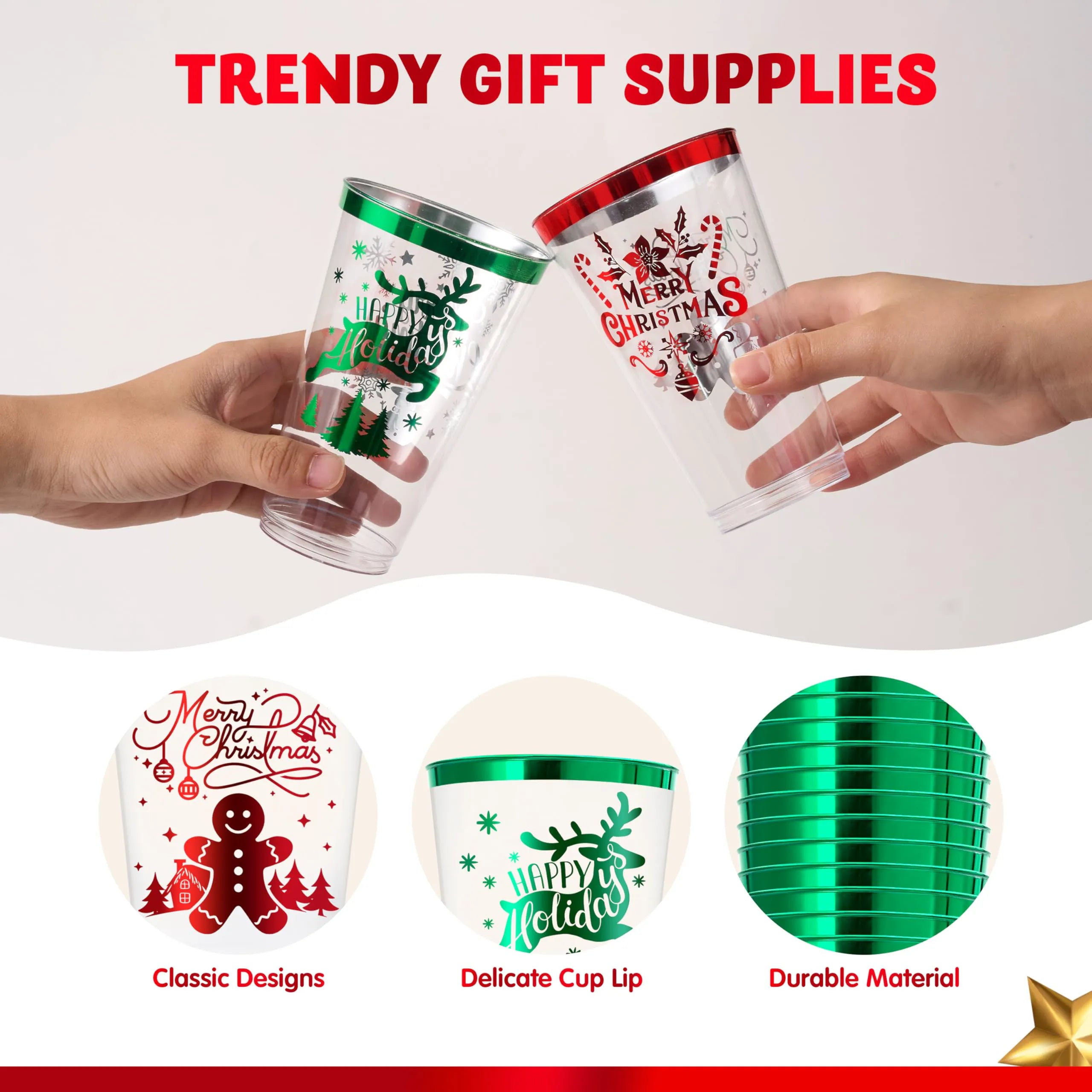 36 Pack Christmas Disposable Plastic Cups