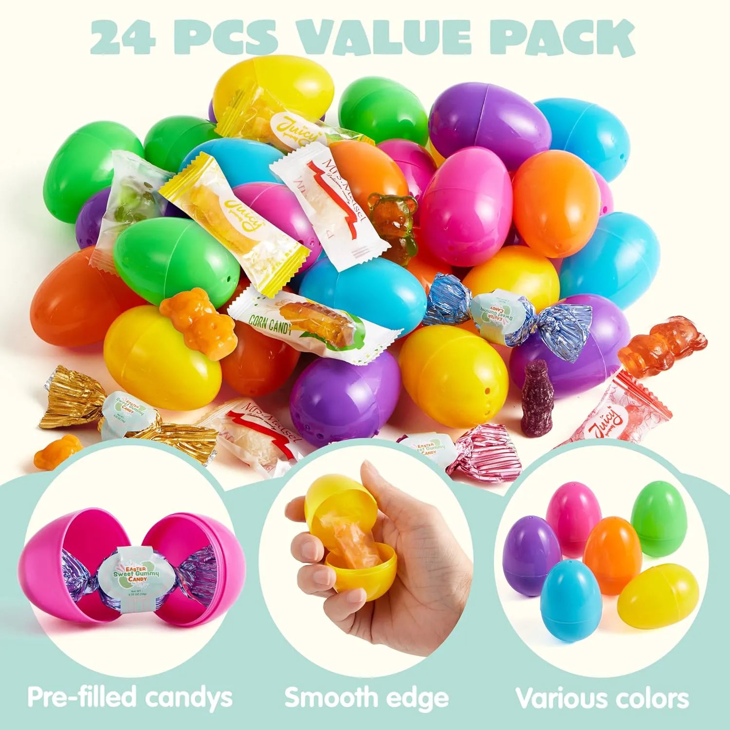 24 Pack Easter Candy-Filled Plastic Eggs