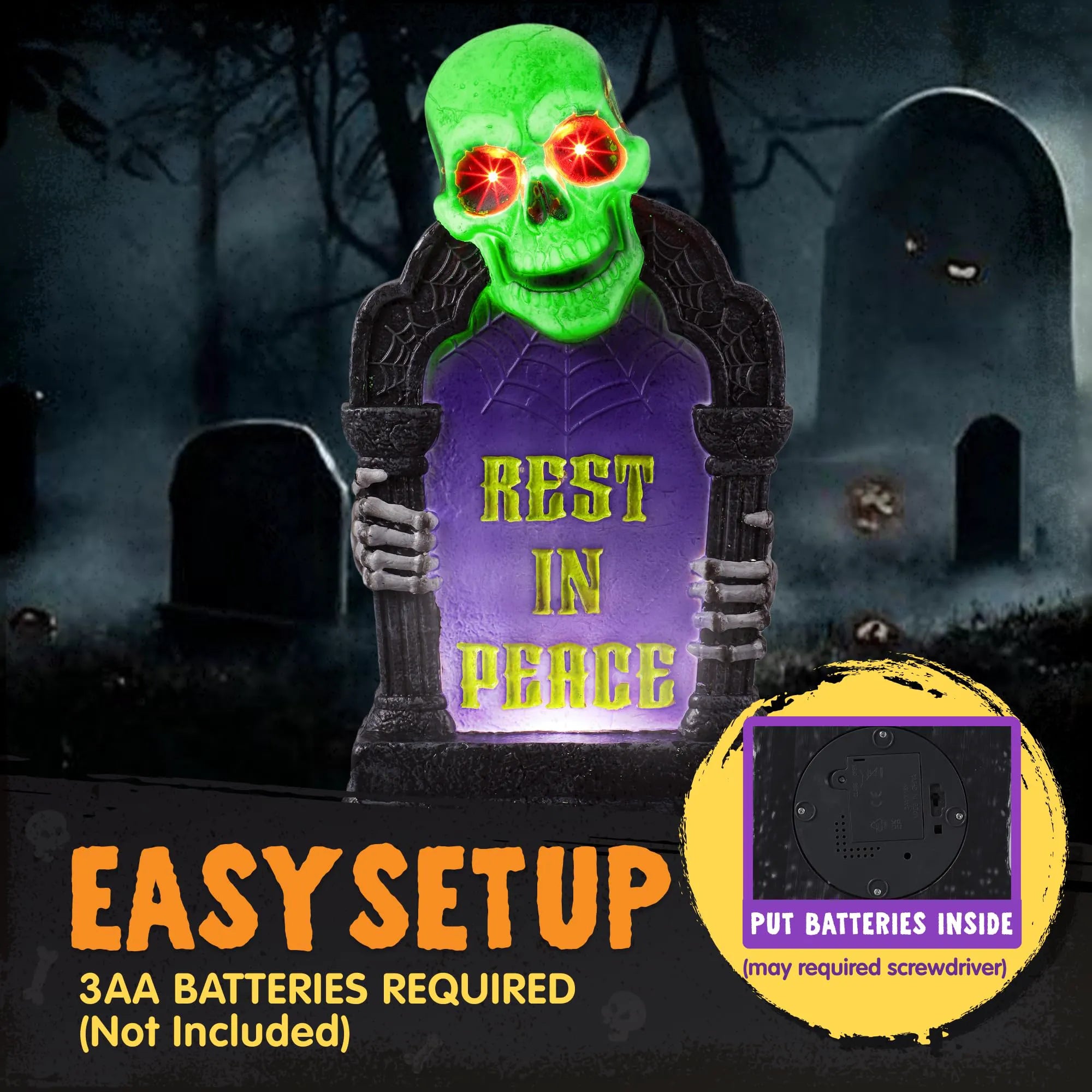 3D Plastic Tombstone for Outdoor Halloween Graveyard Decor