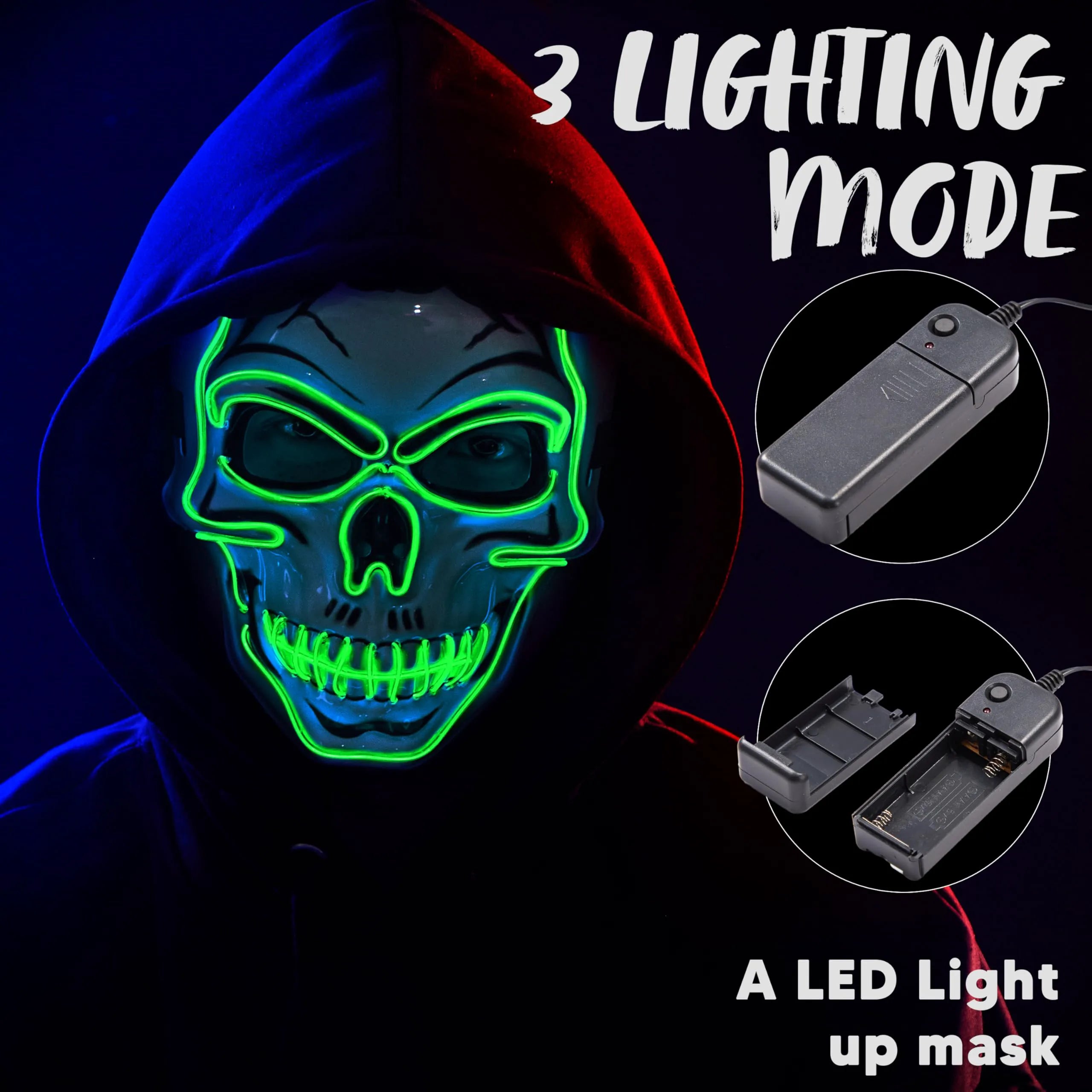 Green Halloween LED Skull Mask with Light-Up Gloves