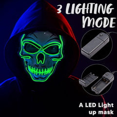 Green Halloween LED Skull Mask with Light-Up Gloves