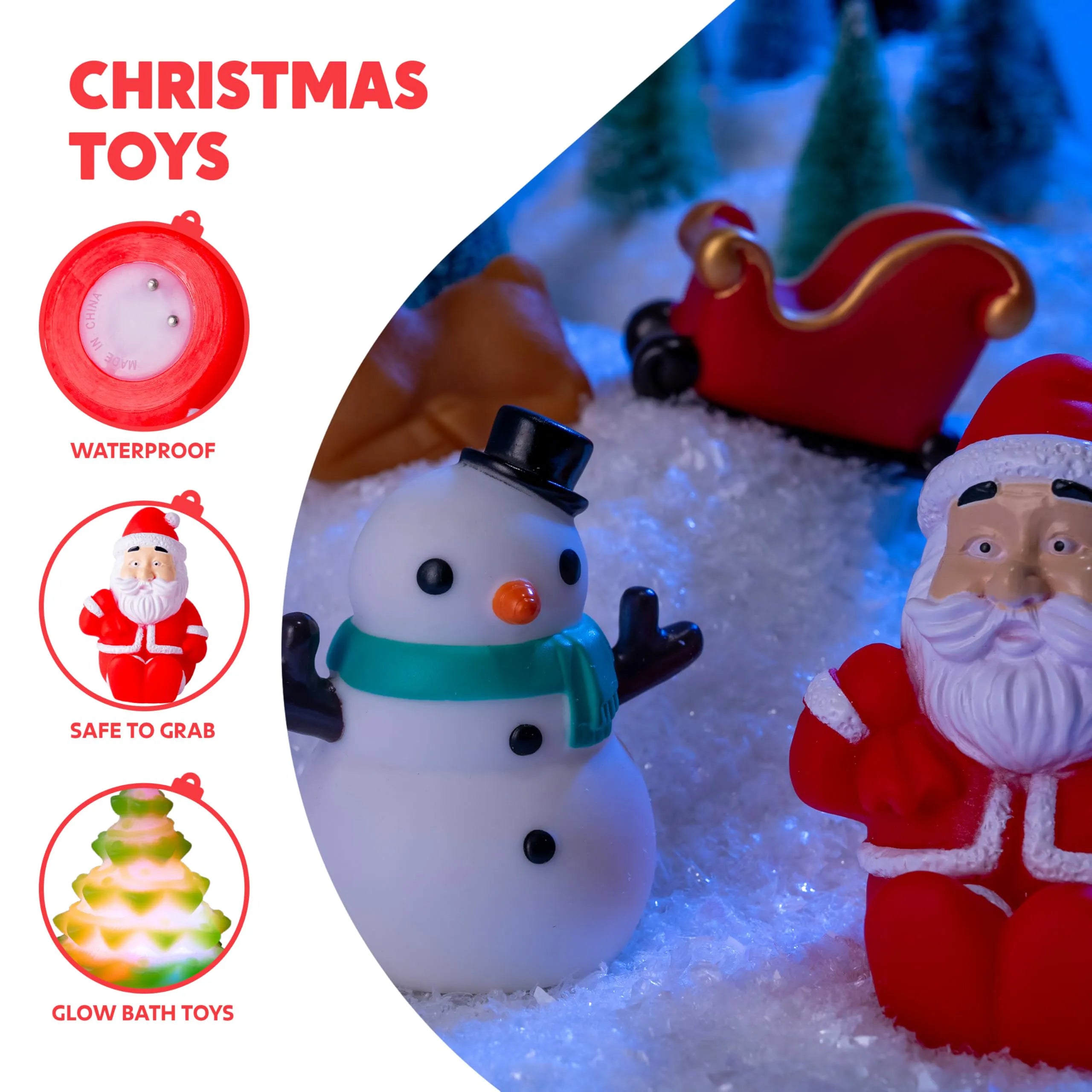 6 Pack Christmas Light Up Bath Toys