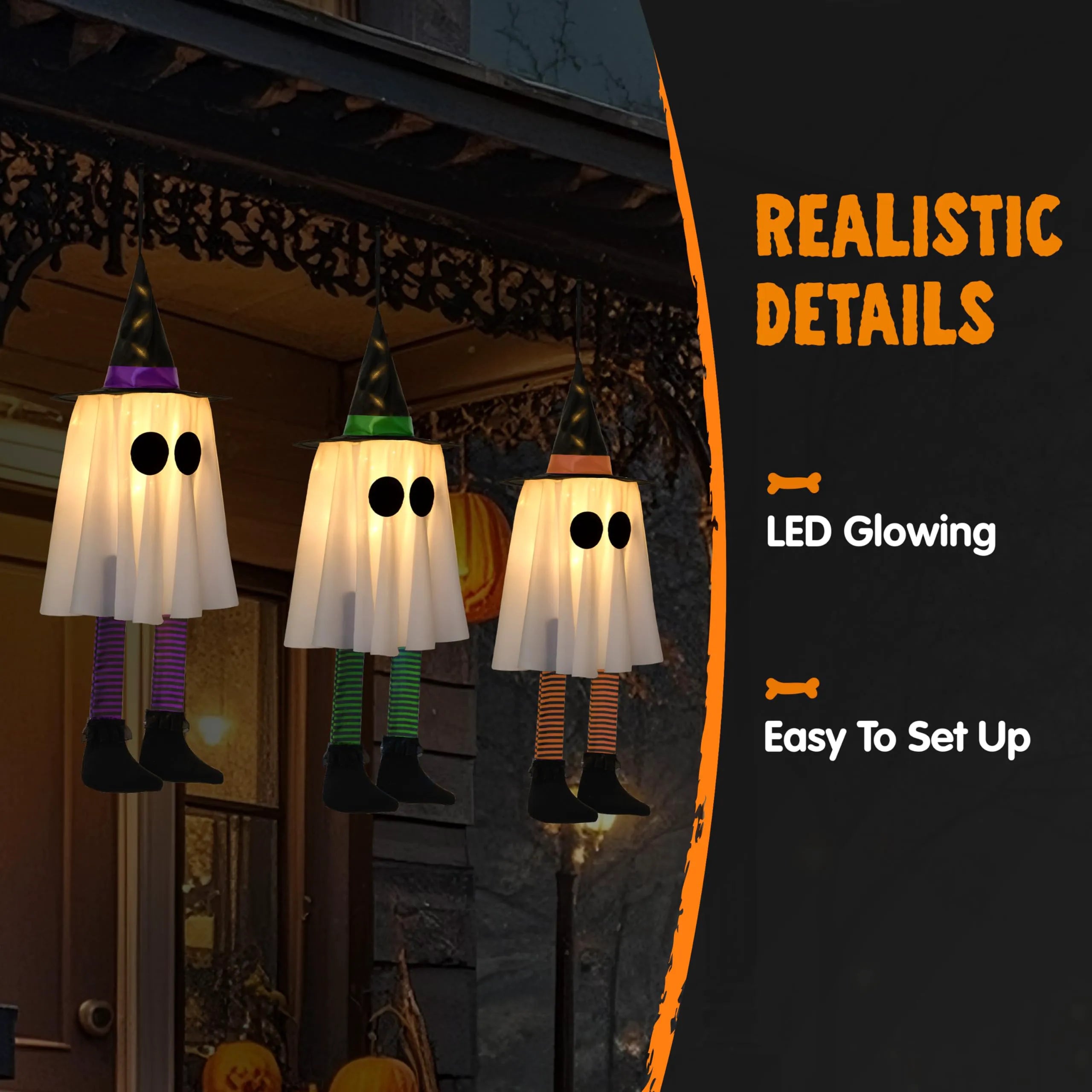 23.6" 3PCS Halloween Hanging Ghost Decorations for Outdoor Use