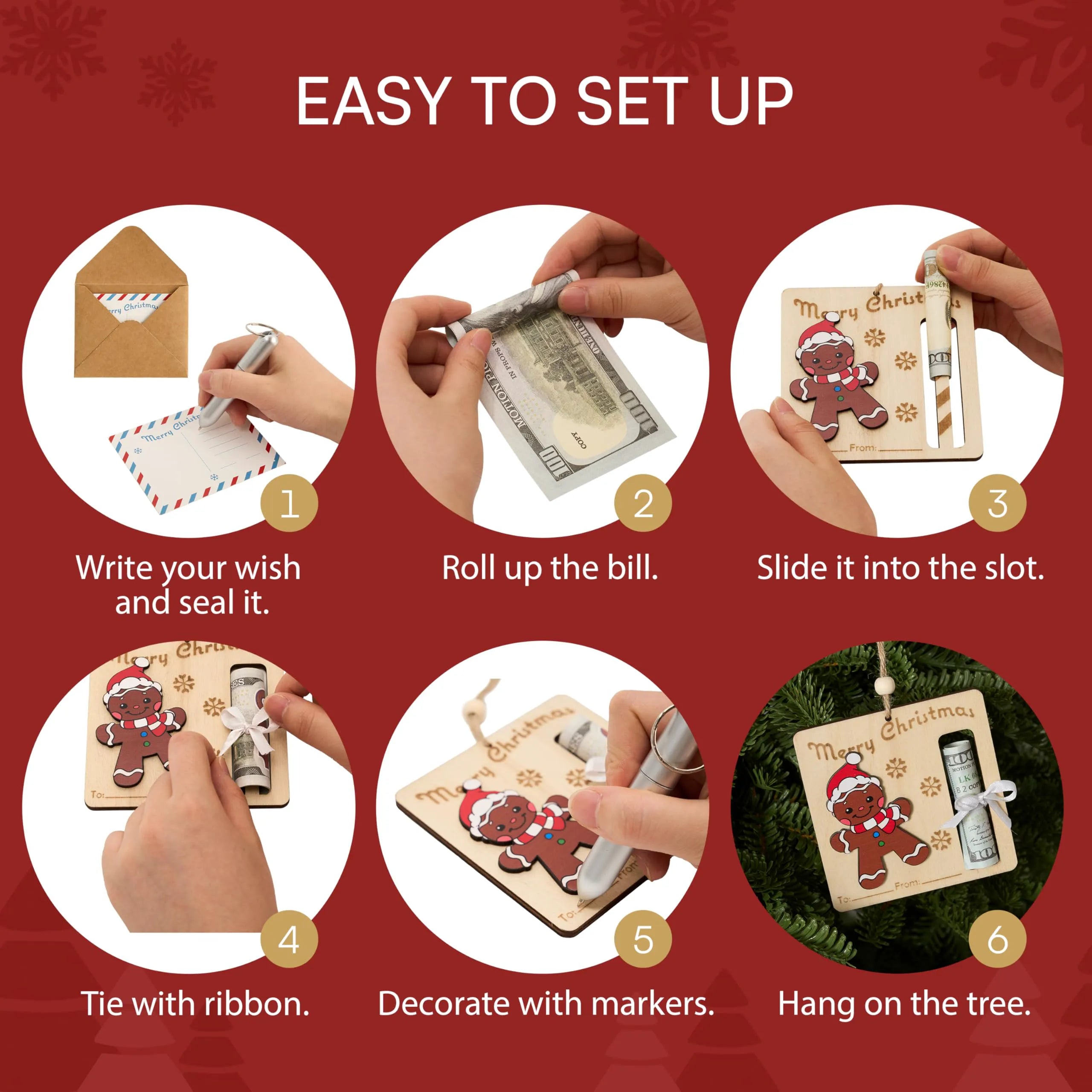 8 Christmas Money Holders for Cash Ornaments, Card Holder Display for Party Decorations