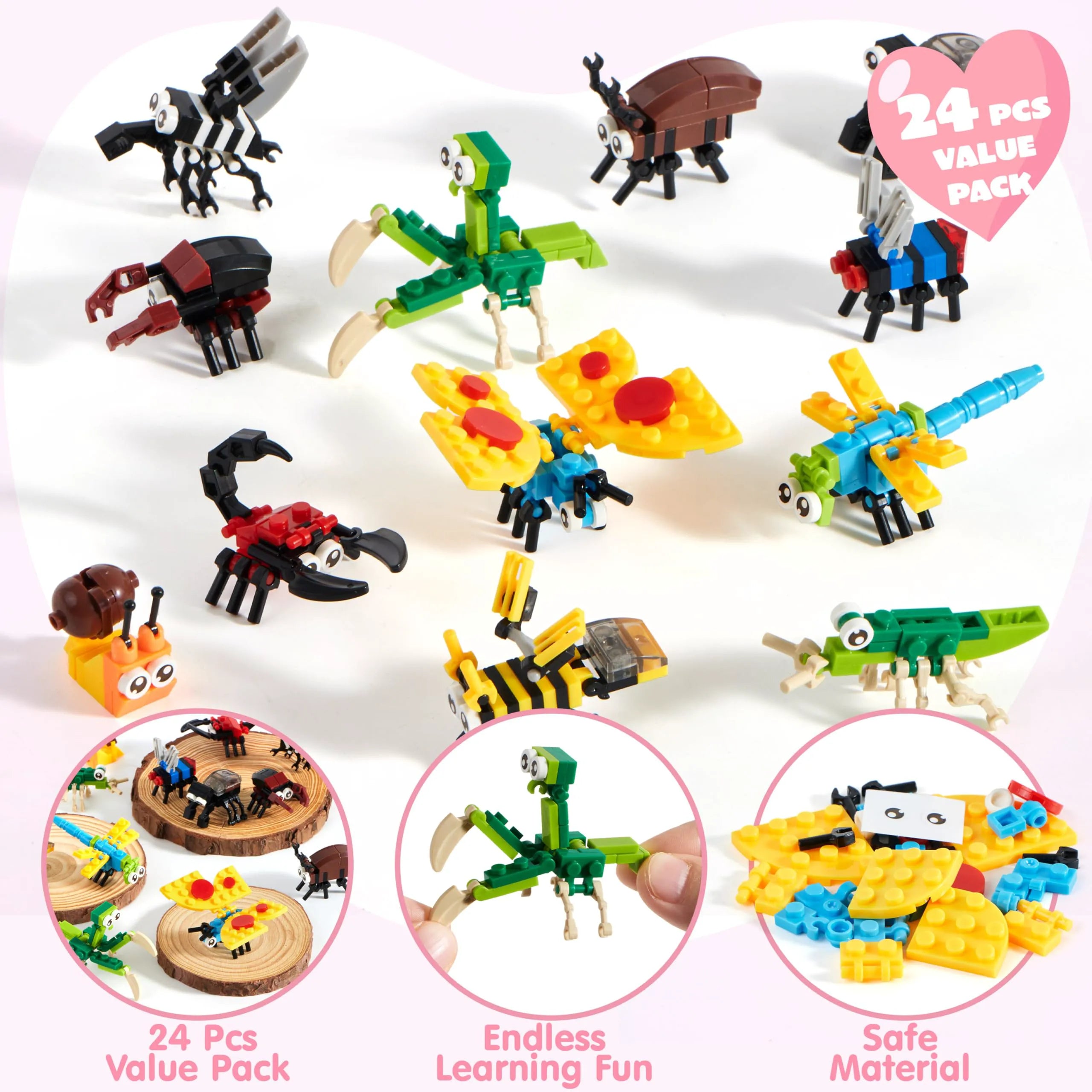 24 Pack Valentine's Day Building Block Gift Cards for Party Favors