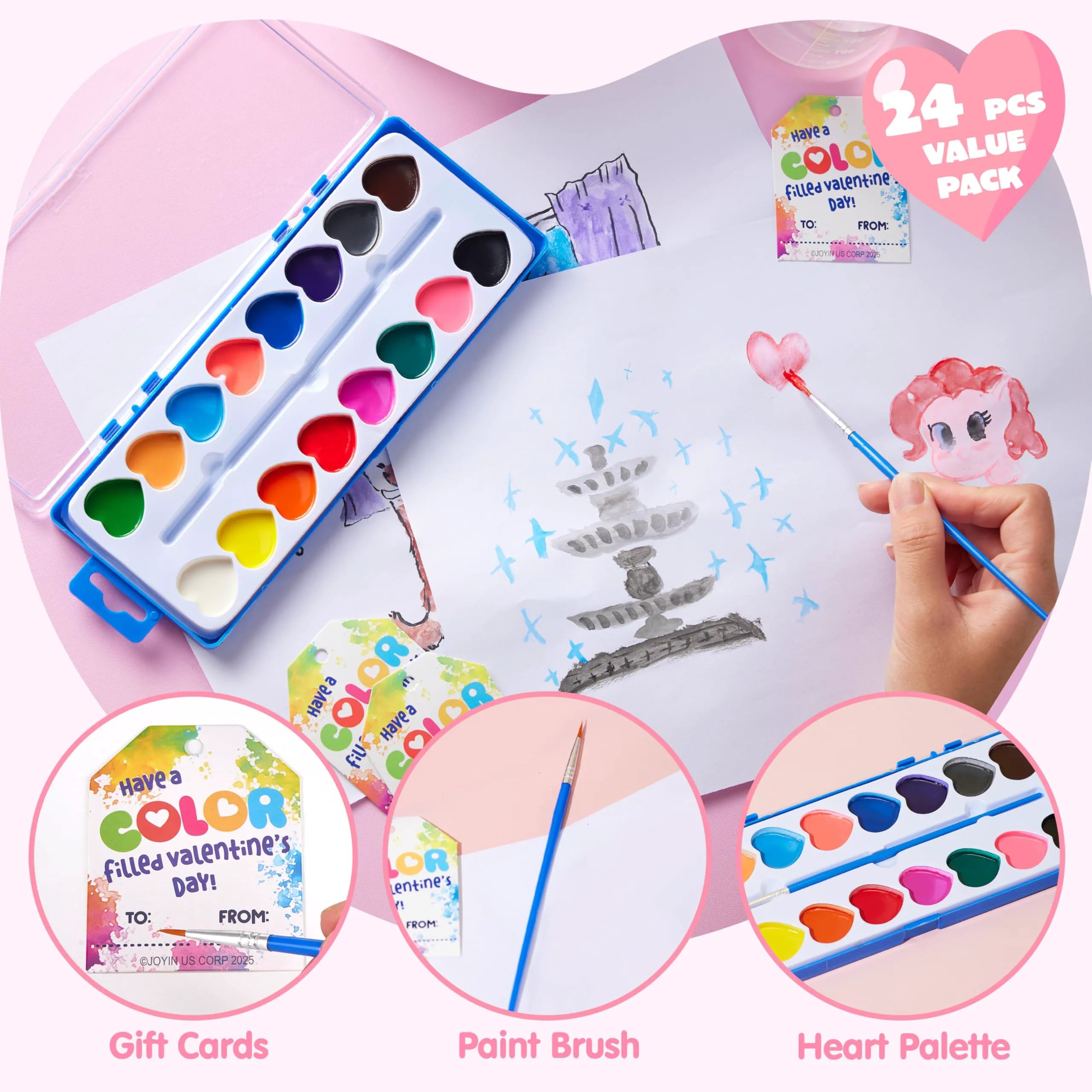 24 Pcs Valentine’s Day Heart-Shaped Watercolor Paints