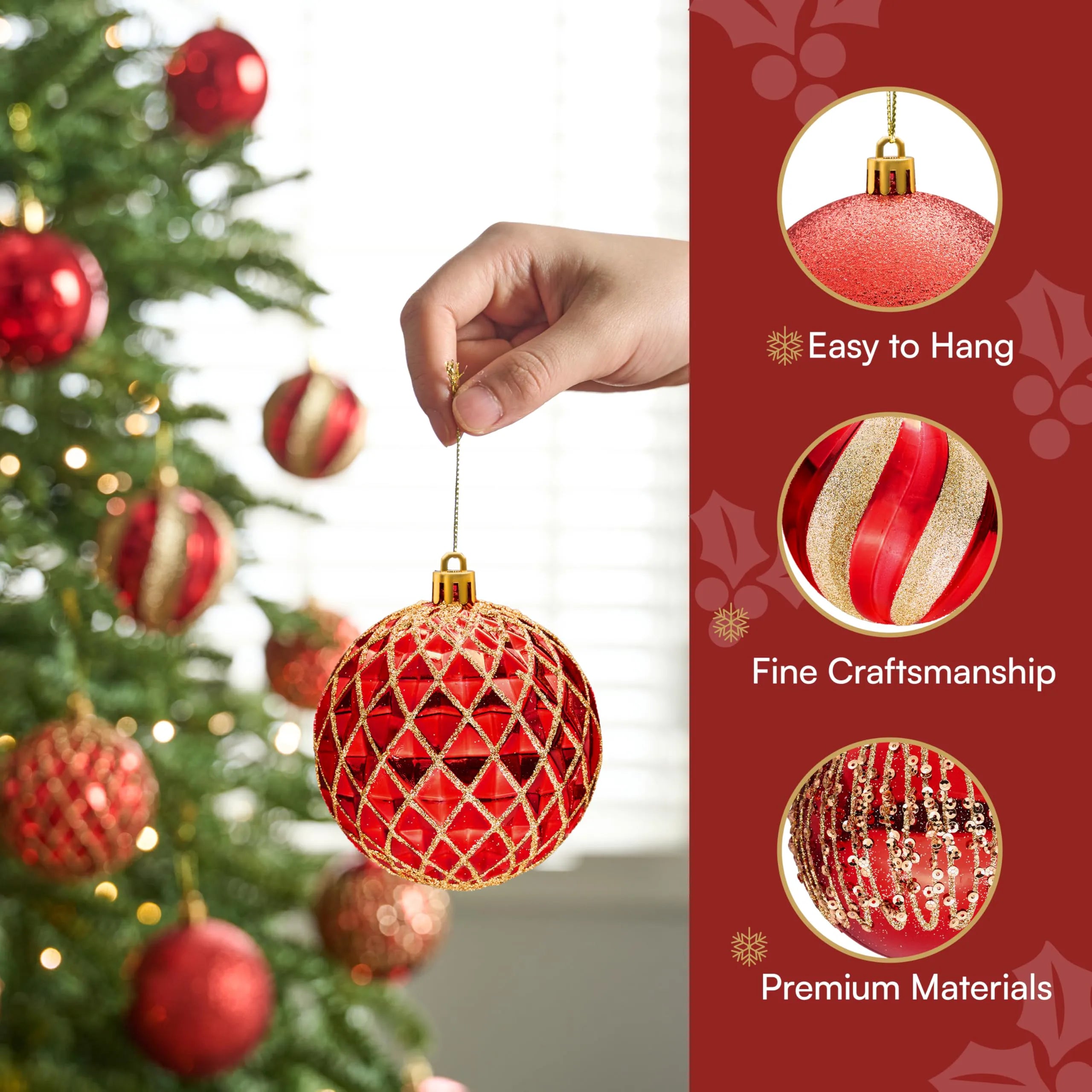 12-Piece 3.15-Inch Red and Gold Christmas Ball Ornament Set