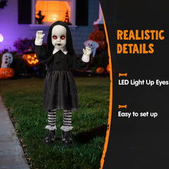 34-Inch Black Zombie Girl Ghost Animatronic Halloween Decoration