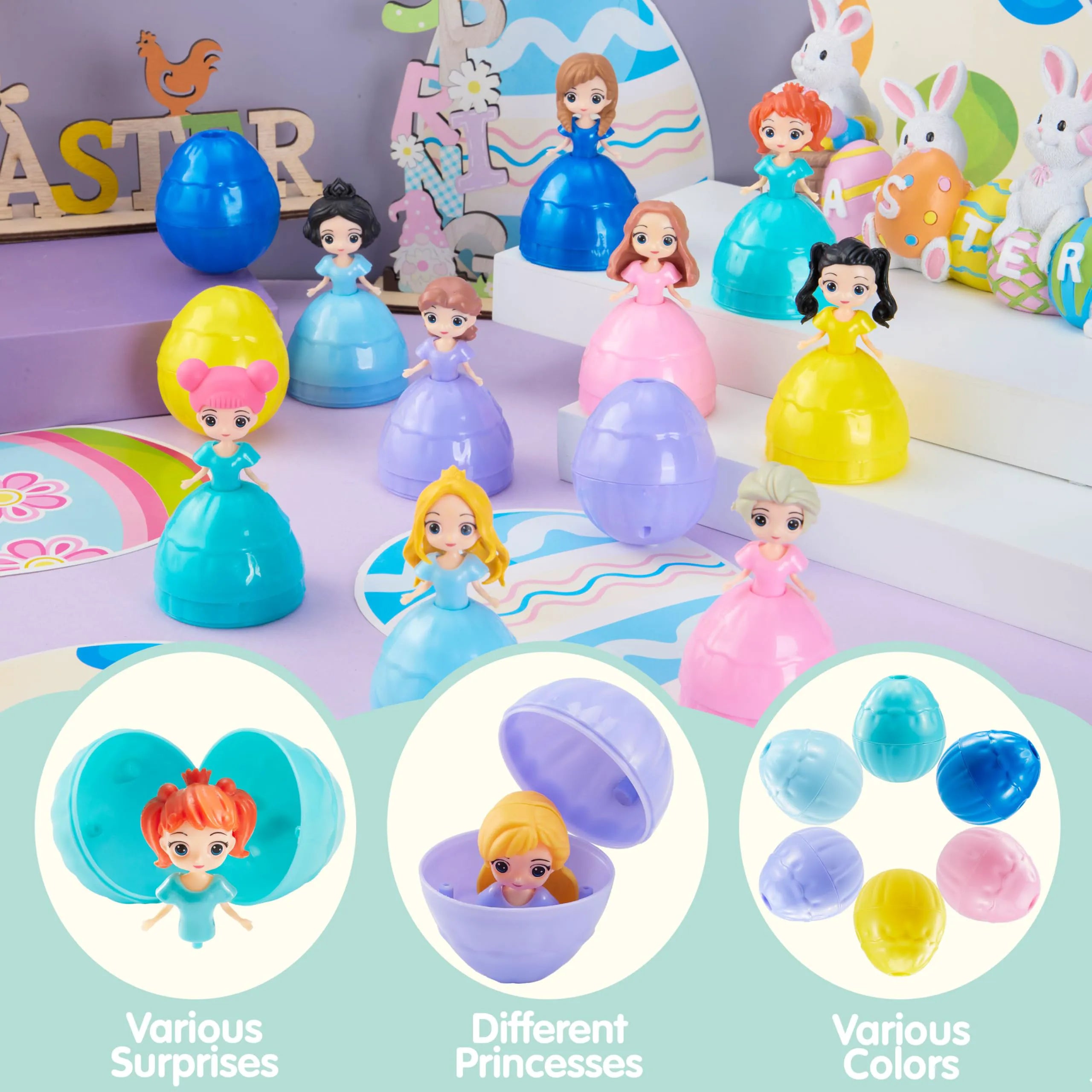 12 Pcs Filled Easter Egg with Princesses Doll for Easter Eggs Hunt