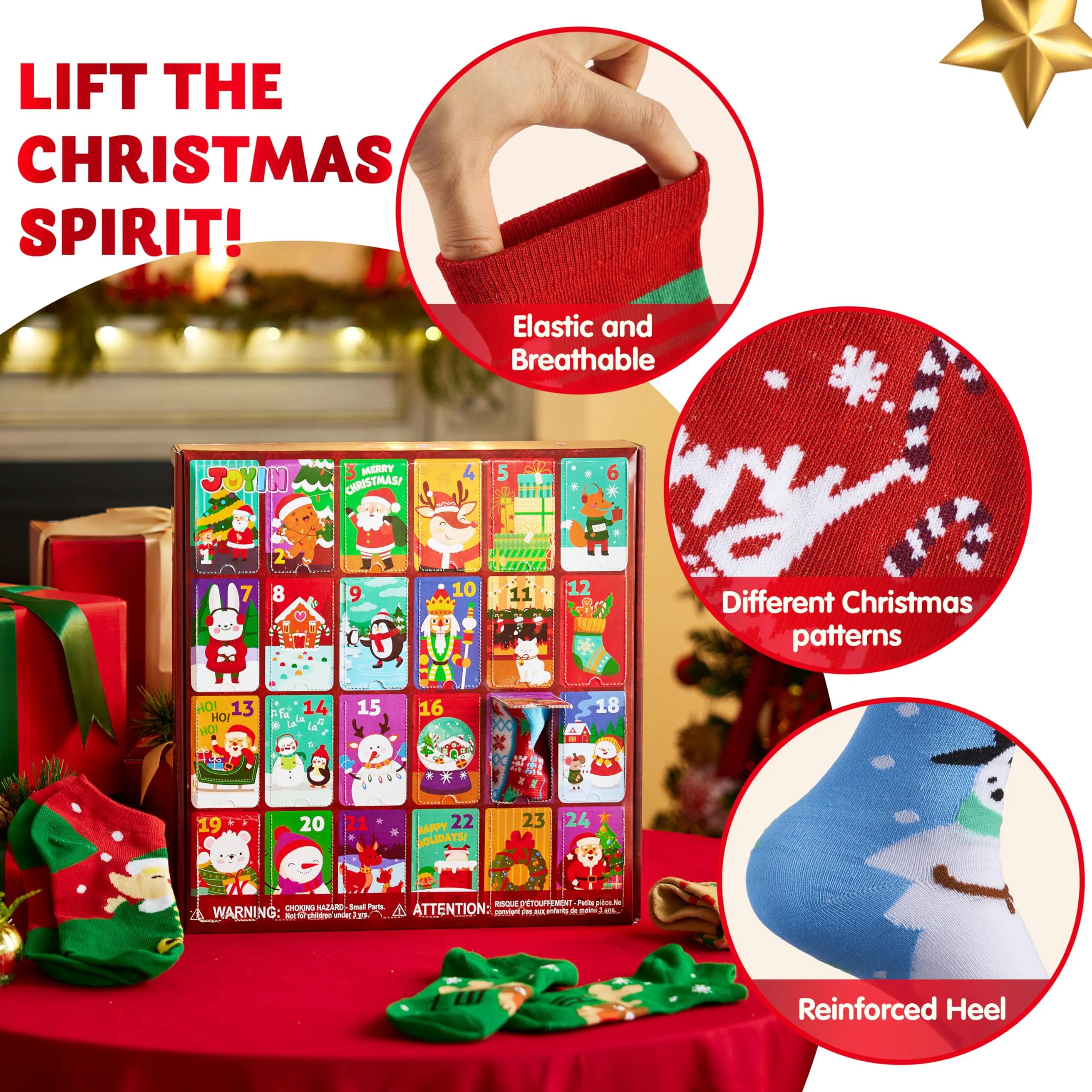 24 Days Christmas Advent Calendar with Warm Cotton Socks for Adults