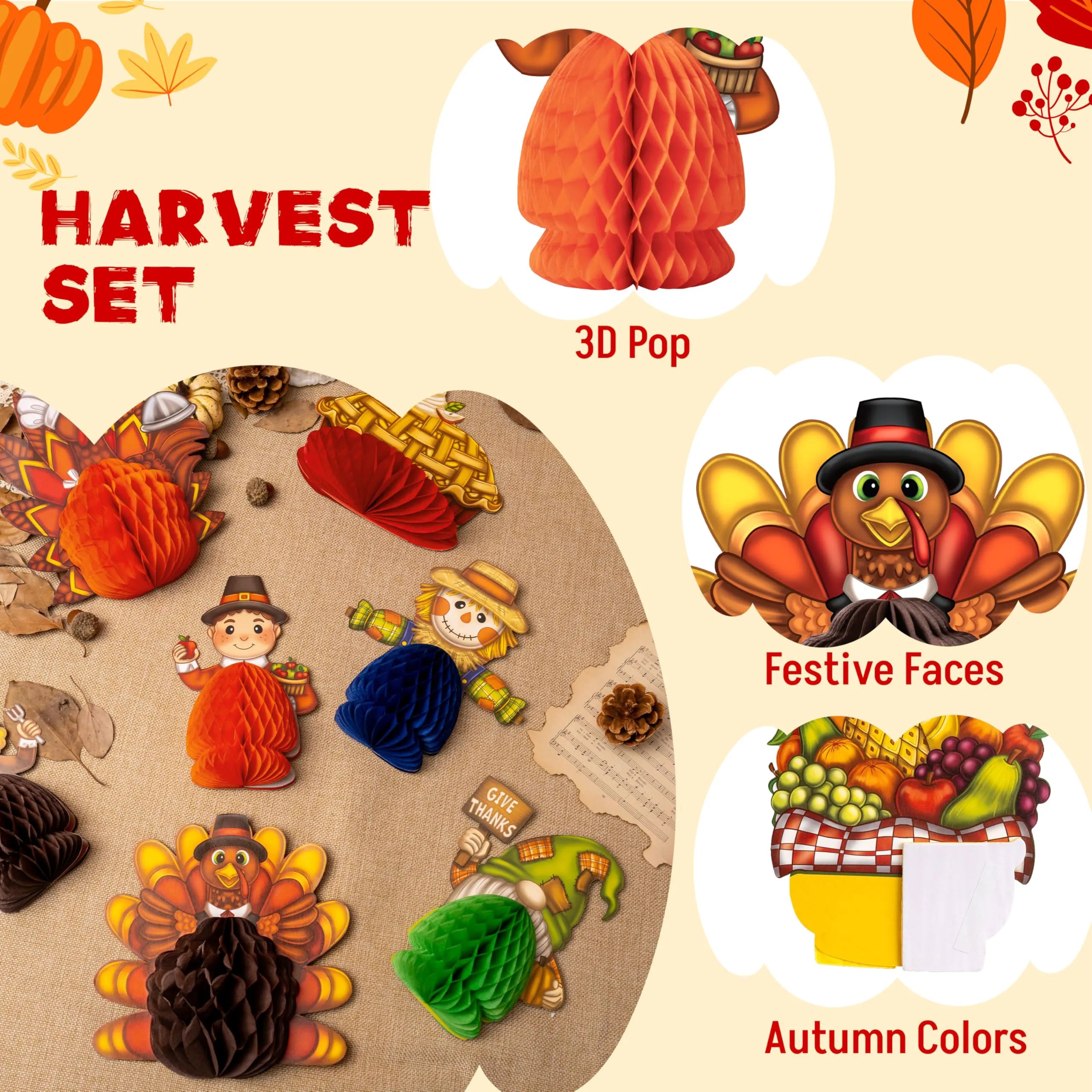 9-Piece Thanksgiving Honeycomb Decorations Set