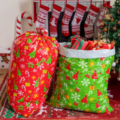 2-Pack Large Red & Green Christmas Holiday Plastic Gift Bags