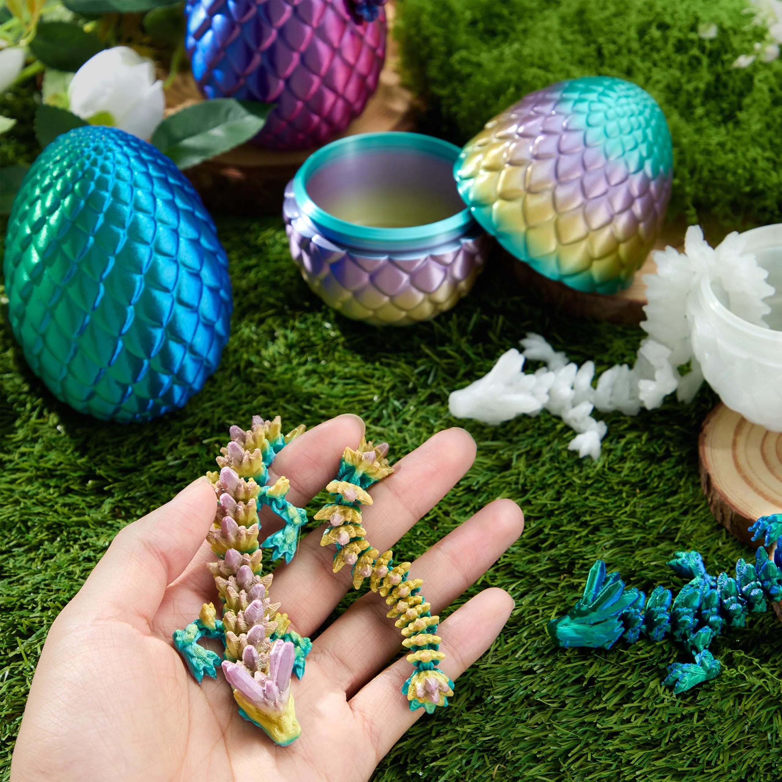 4-Pack 3D Printed Dragon Eggs with Laser Dragon - Articulated Fidget Toys for Kids