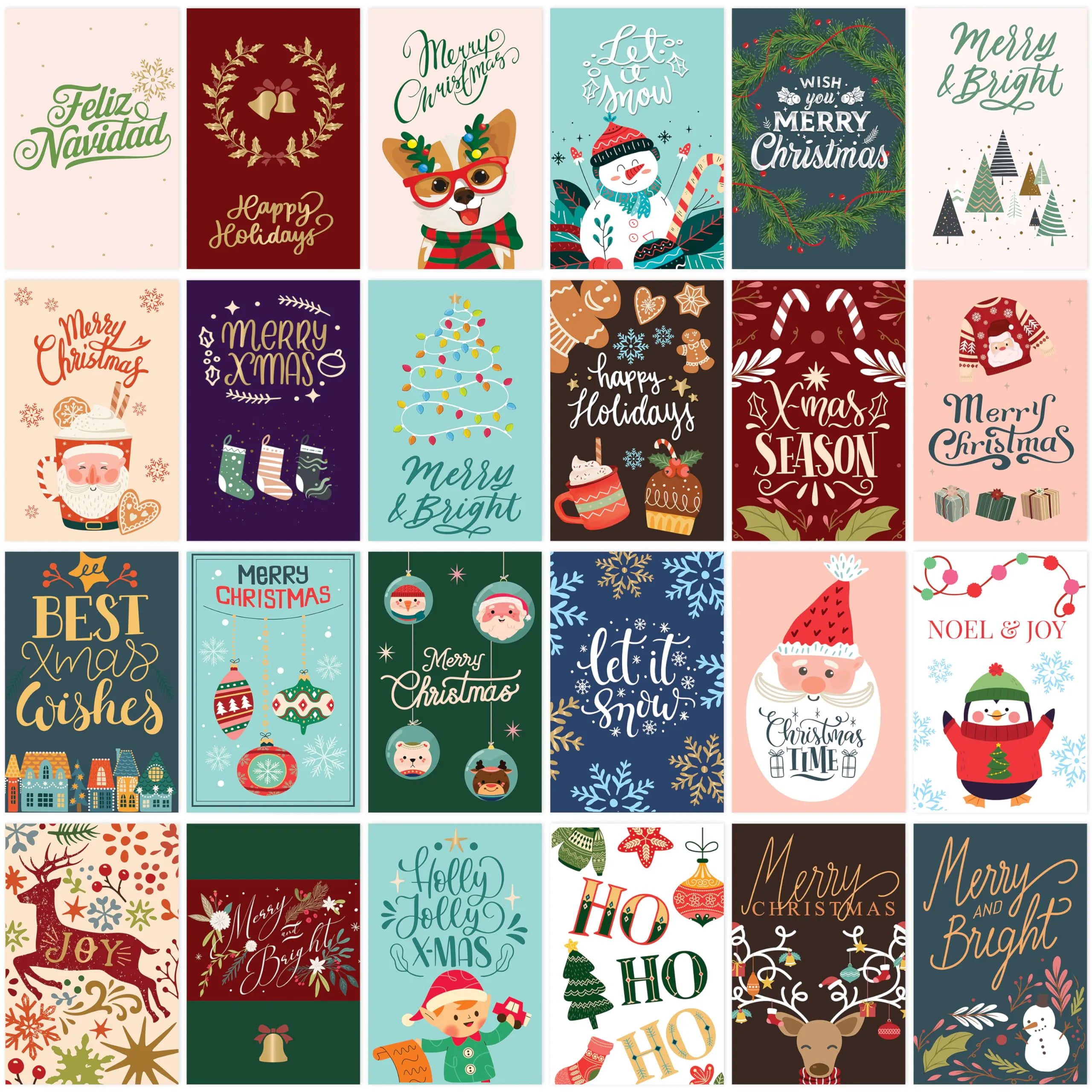 24 Pack Christmas Cards with Envelopes and Stickers