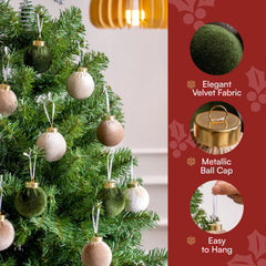 15 Pcs Christmas Velvet Ball Ornaments Set, 2.36" Green Brown Neutral