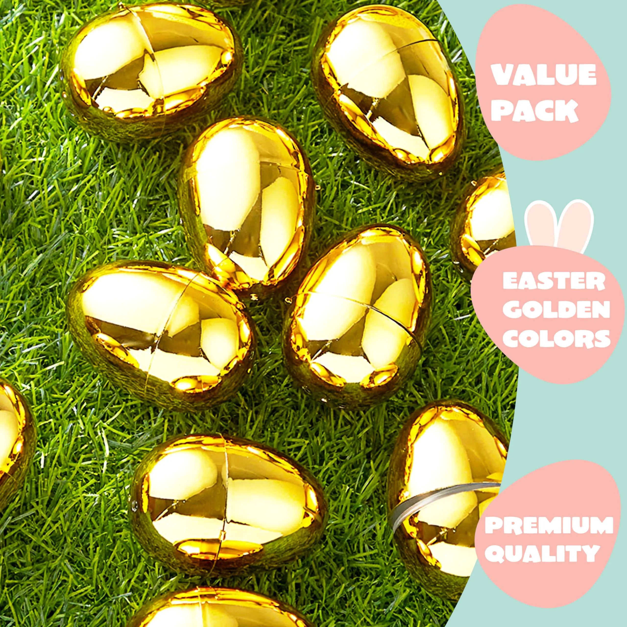 24 Gold Easter Eggs 2.3" Metallic Plastic Empty Fillable Eggs for Easter Hunt